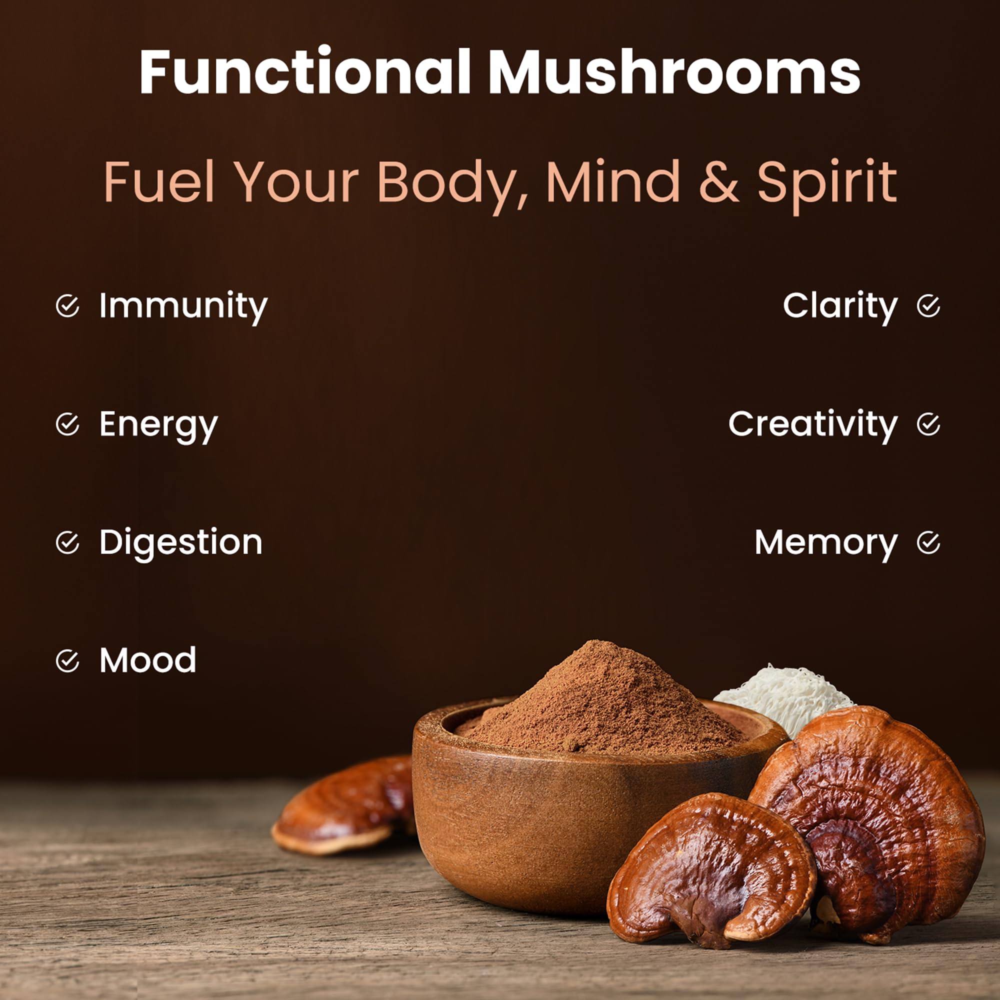 NutraChamps Mushroom Complex 250g mixed in a smoothie