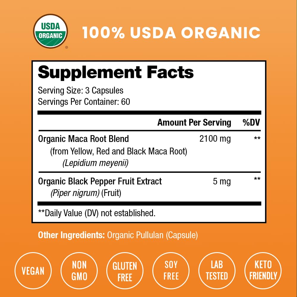 NutraChamps Organic Maca Capsules 180 count side view