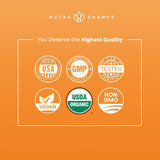 NutraChamps Organic Maca Capsules with a measuring spoon