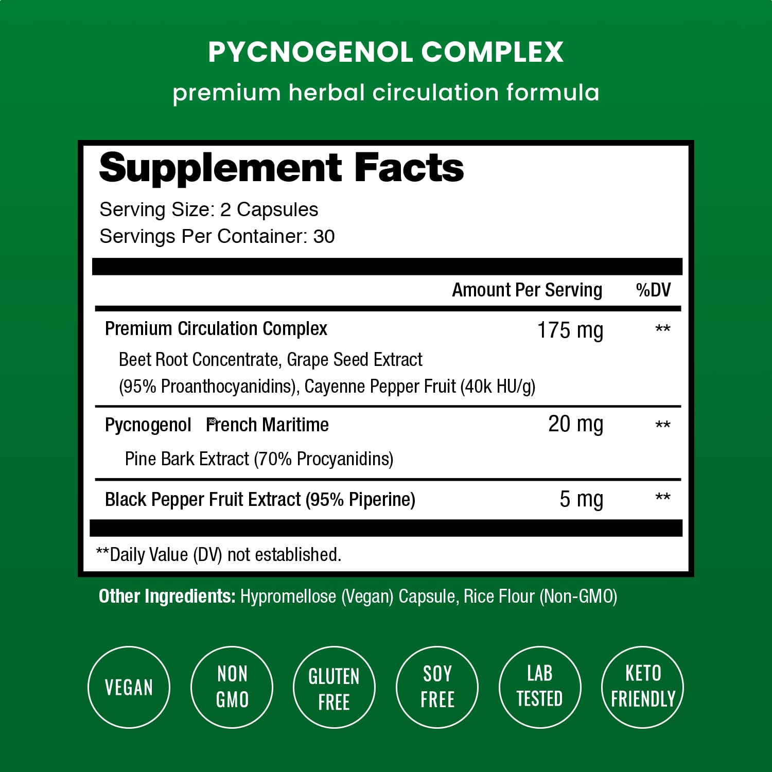 NutraChamps Pycnogenol Capsules side view showing ingredients