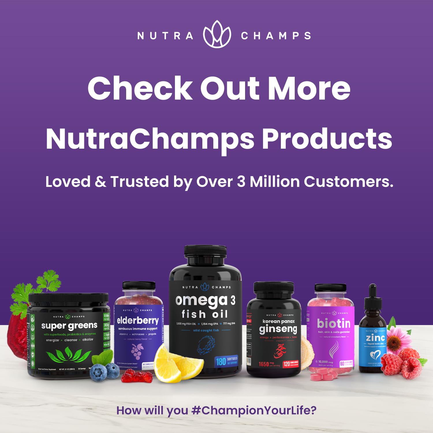 NutraChamps Sleep Gummies 450g with a calming night scene background