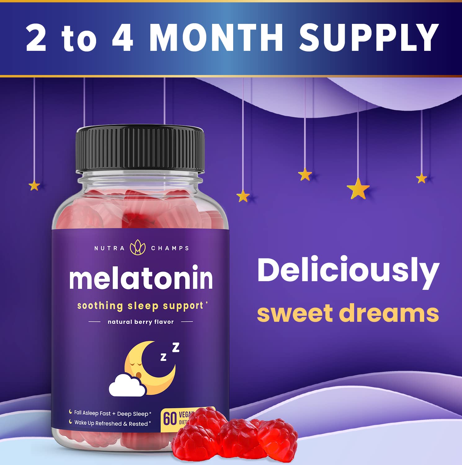 NutraChamps Sleep Gummies close-up of berry flavour