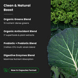 NutraChamps Super Greens Capsules displayed with fresh greens