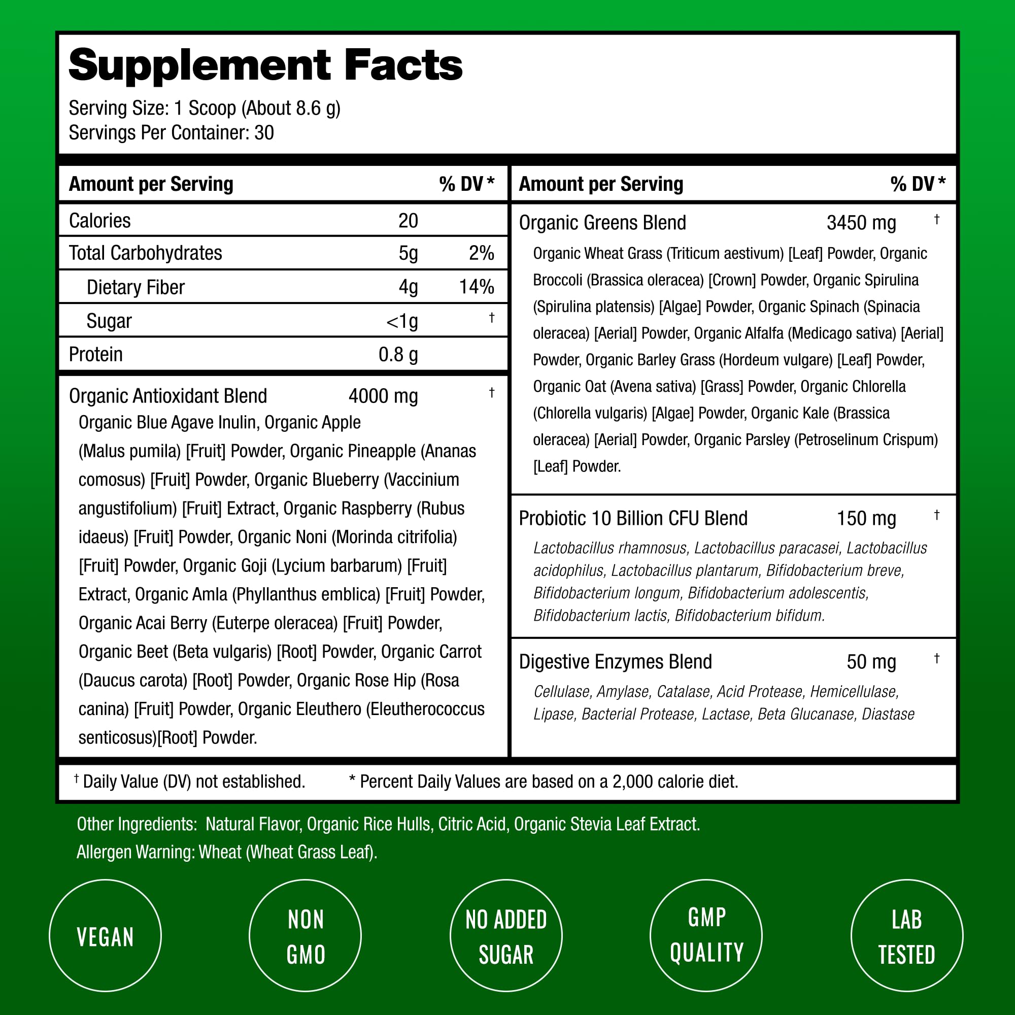 NutraChamps Super Greens Powder with fresh fruits and vegetables