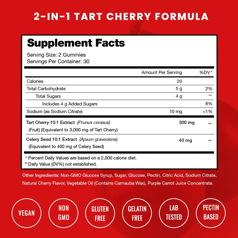 NutraChamps Tart Cherry Gummies showing cherry flavour gummies