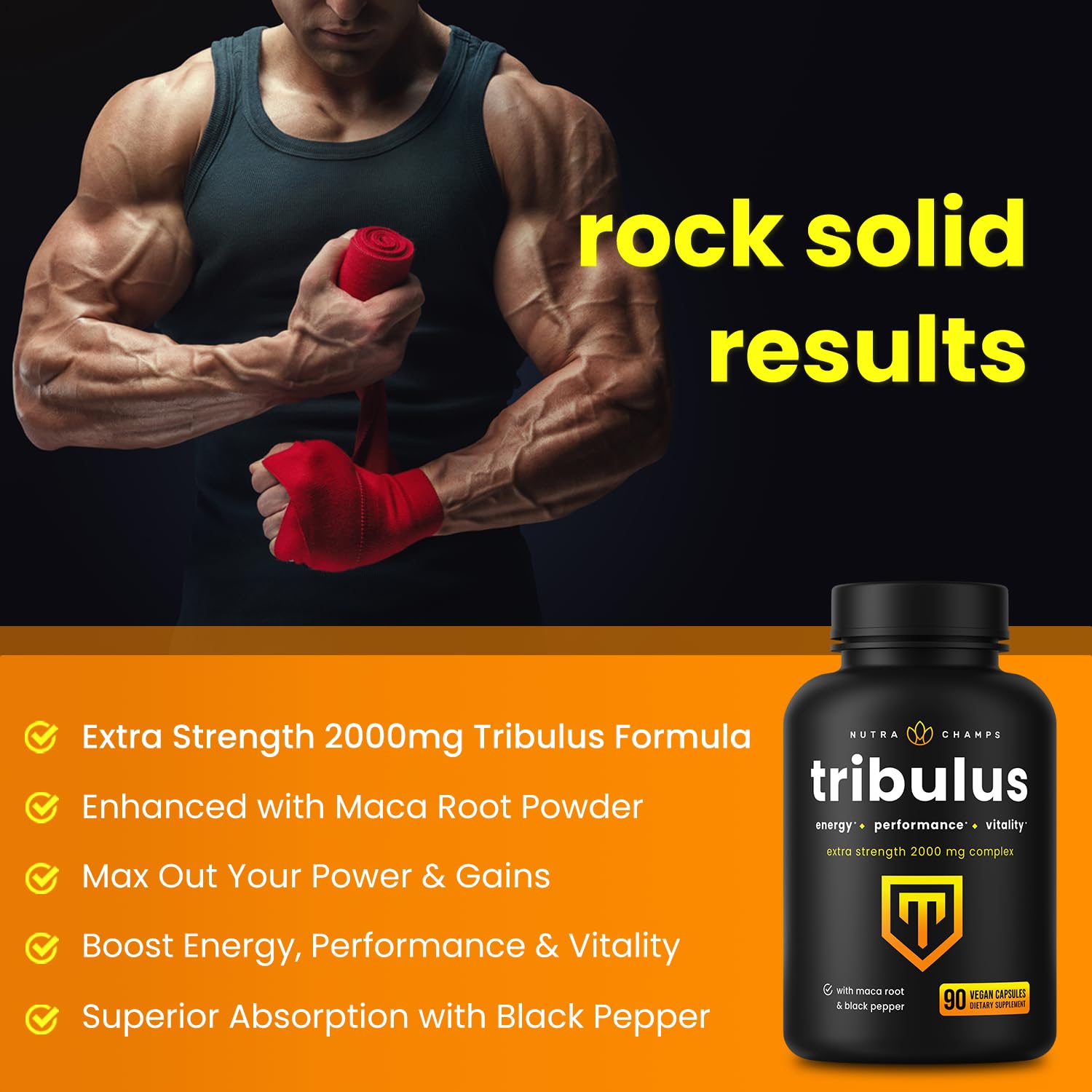 NutraChamps Tribulus supplement bottle side view