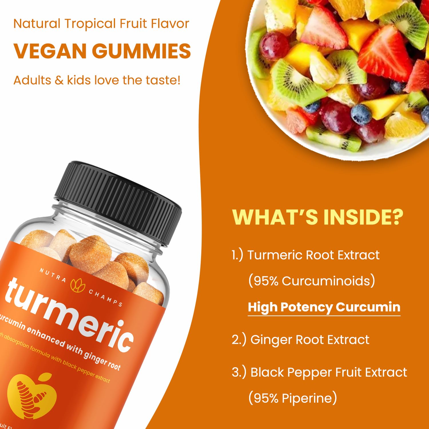 NutraChamps Turmeric Gummies back view with ingredient list