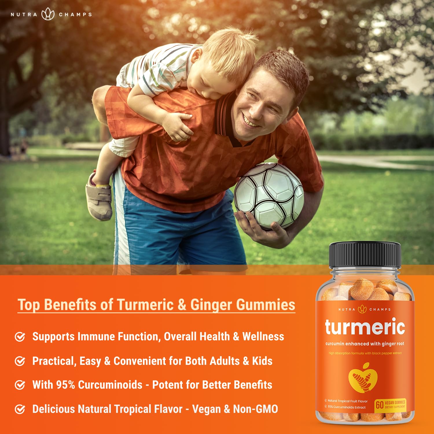 NutraChamps Turmeric Gummies side view showing gummy texture