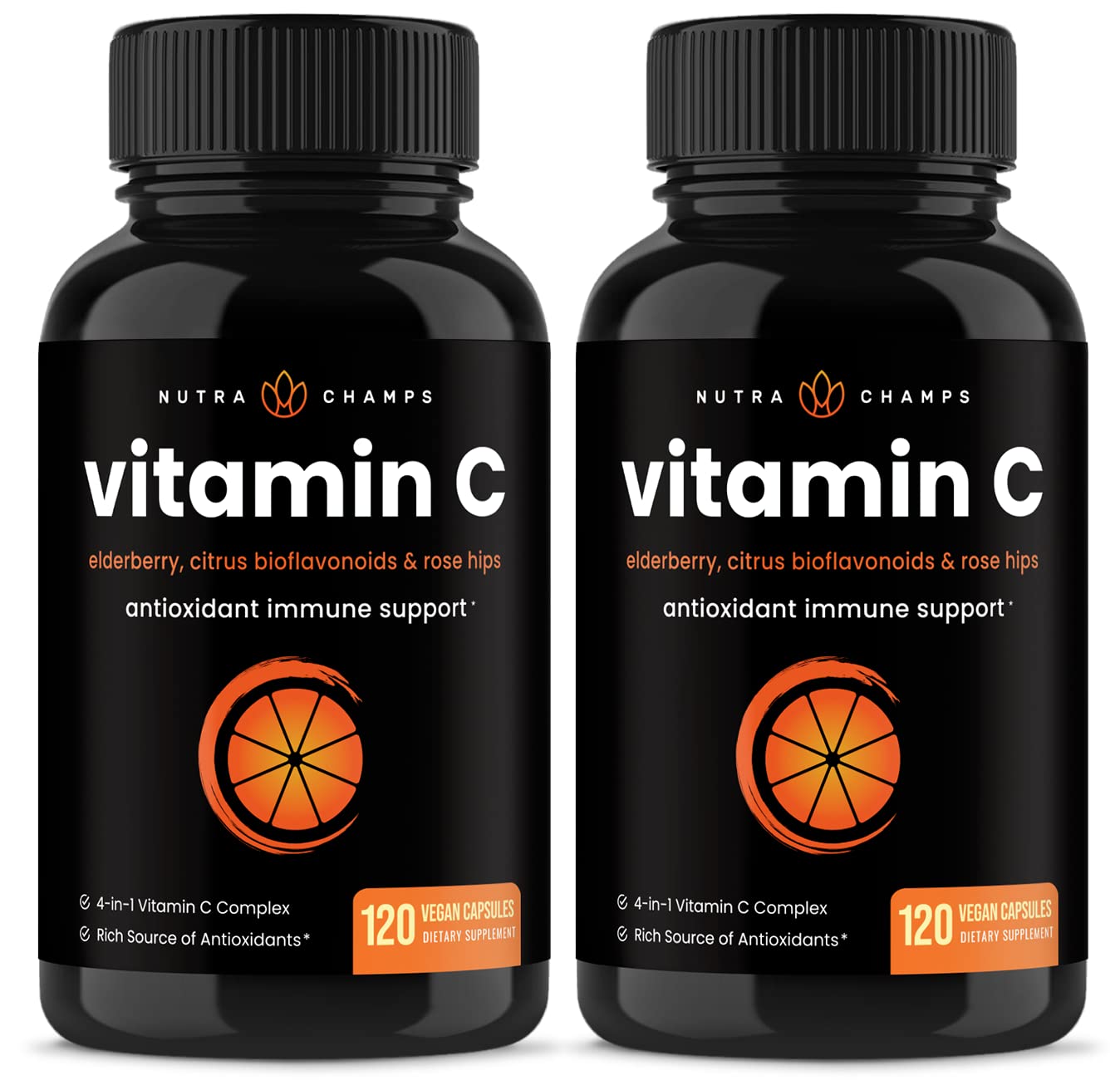 NutraChamps Vitamin C capsules front view with packaging