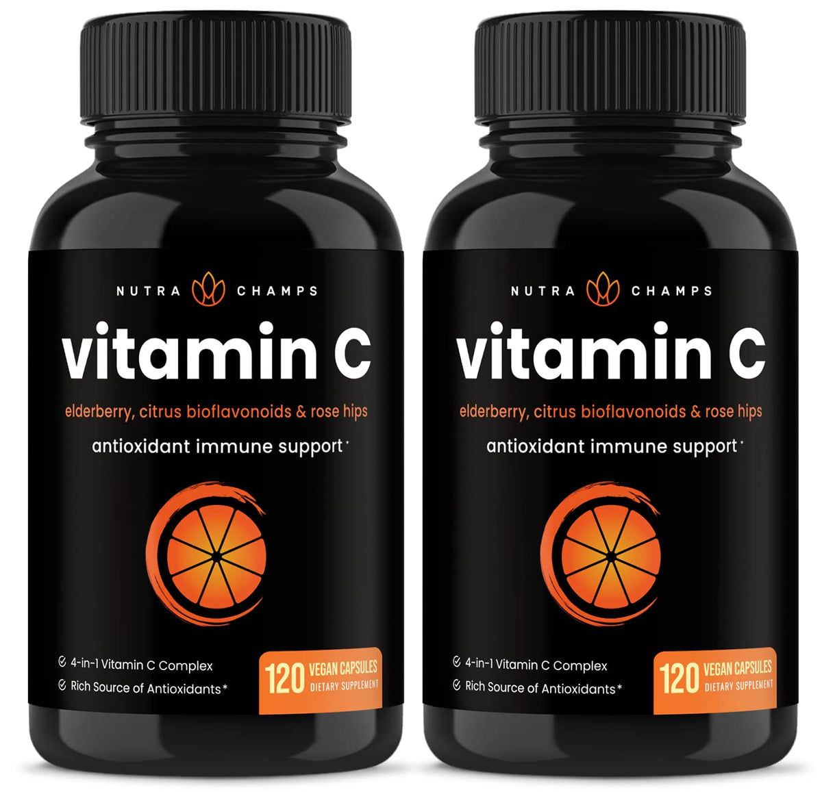 NutraChamps Vitamin C capsules front view with packaging