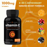 NutraChamps Vitamin C capsules with Elderberry and Rose Hips ingredients