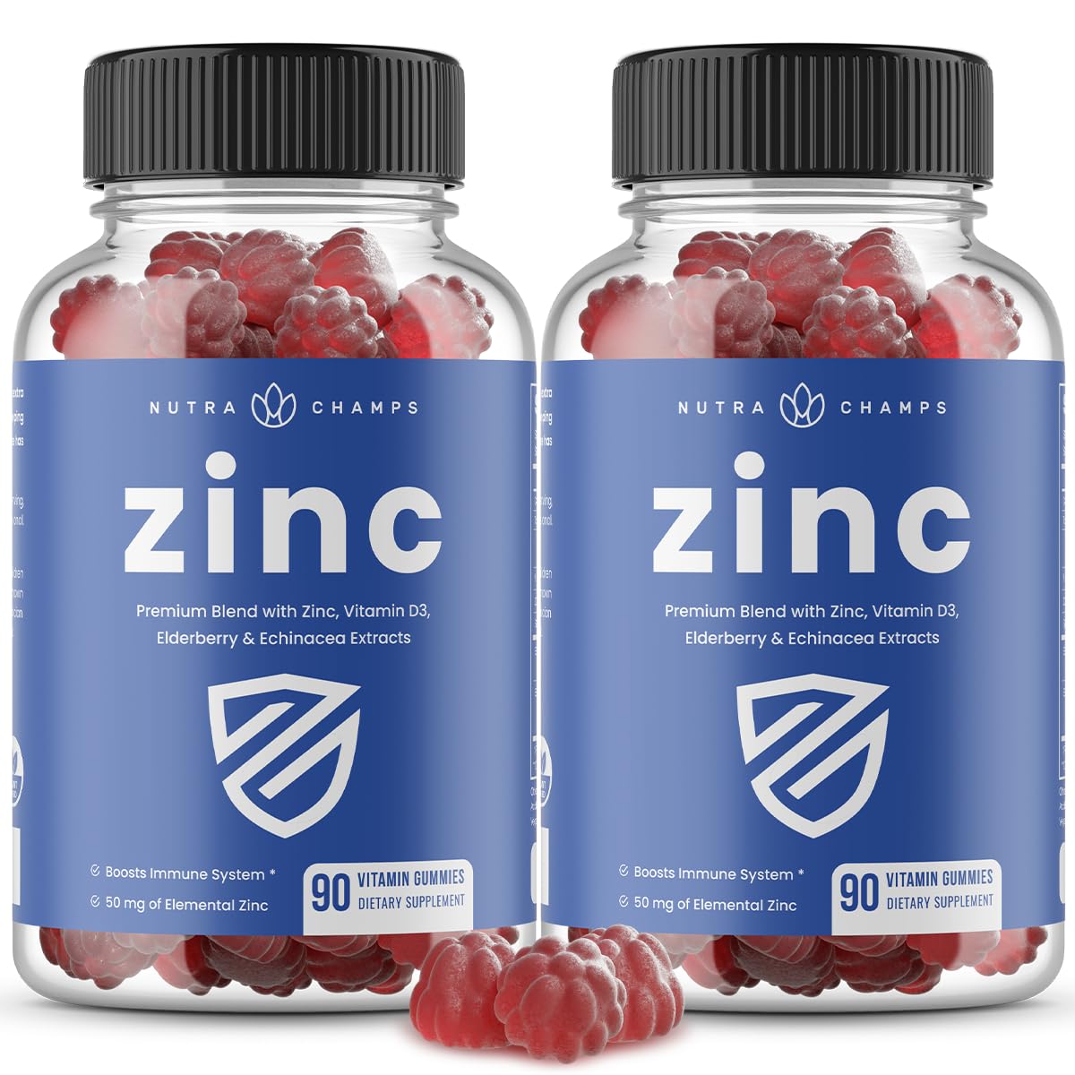 NutraChamps Zinc Gummies front view with packaging