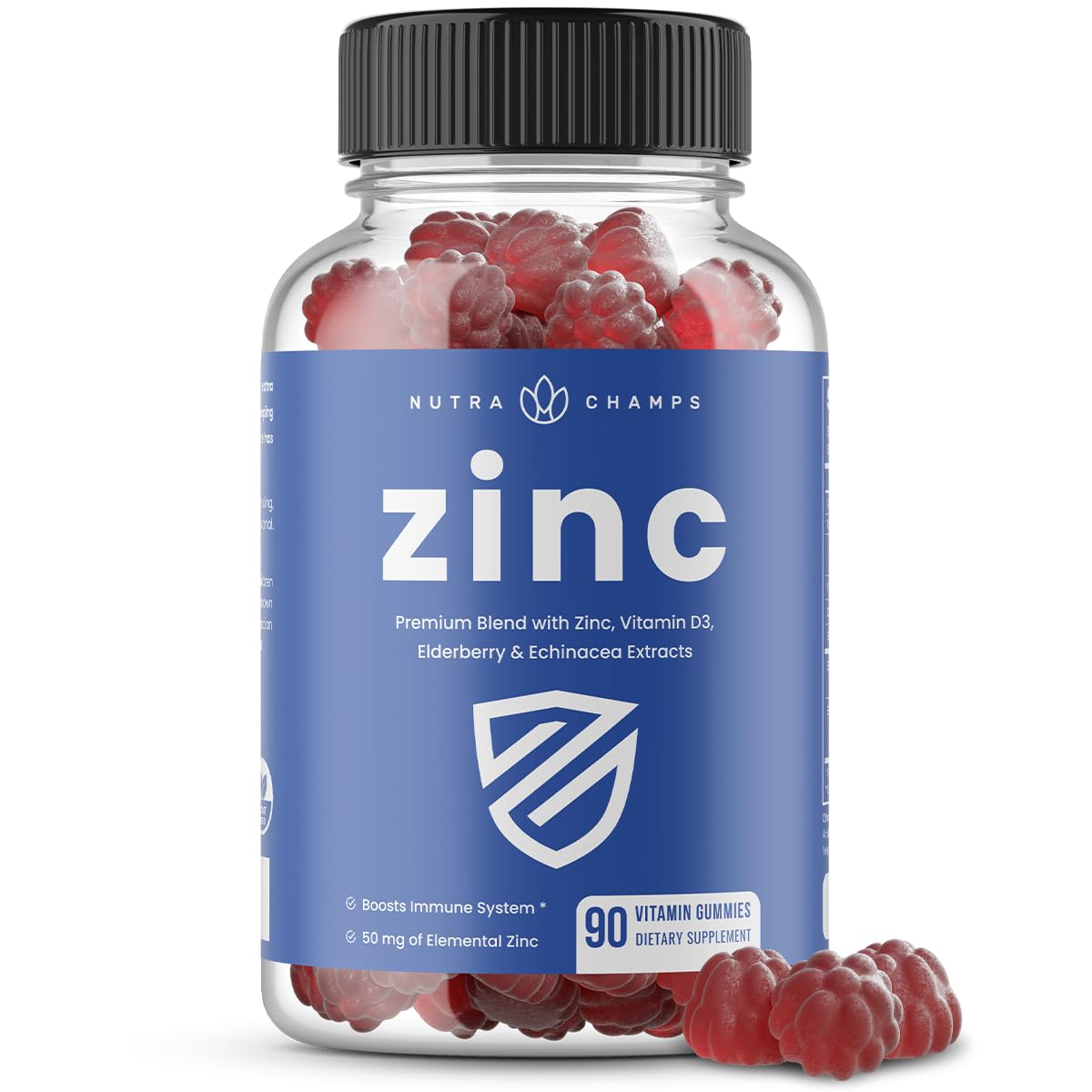 NutraChamps Zinc Gummies front view with packaging
