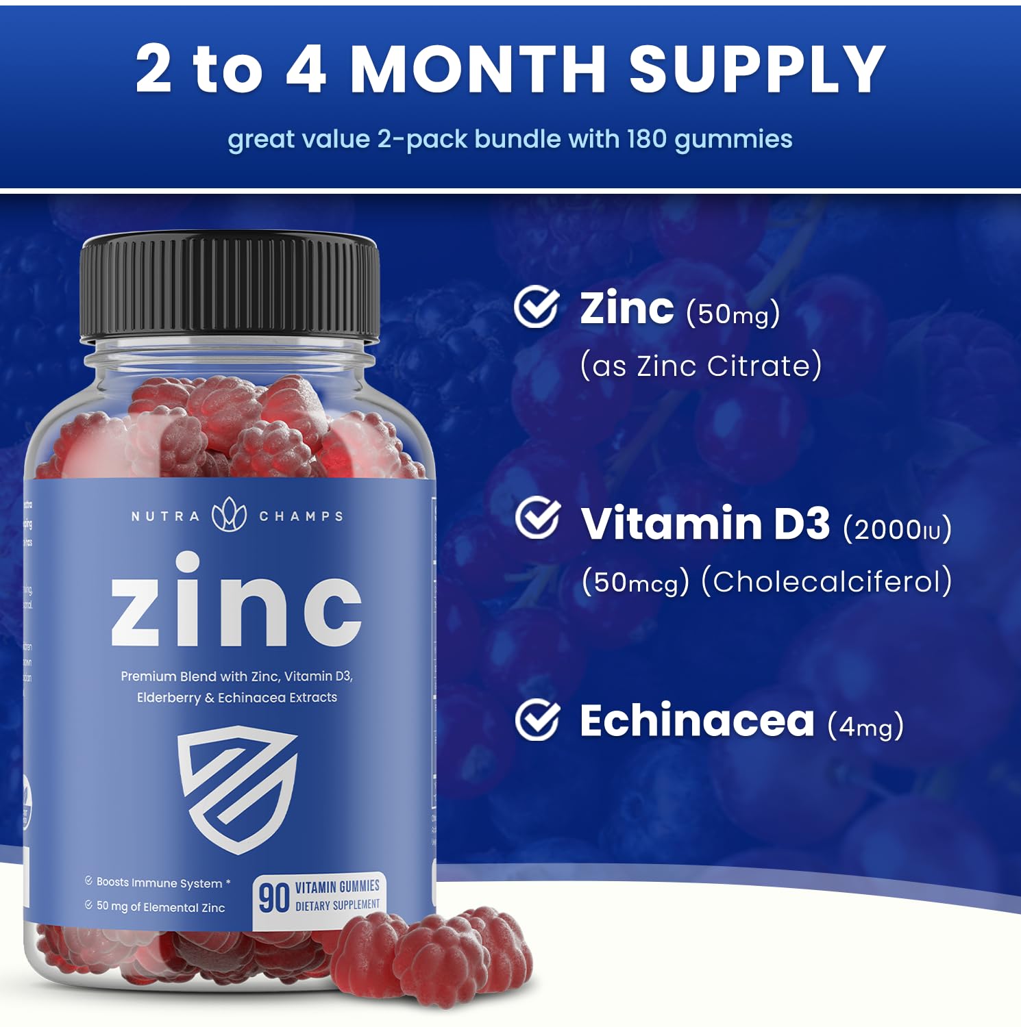 NutraChamps Zinc Gummies showing the berry flavour