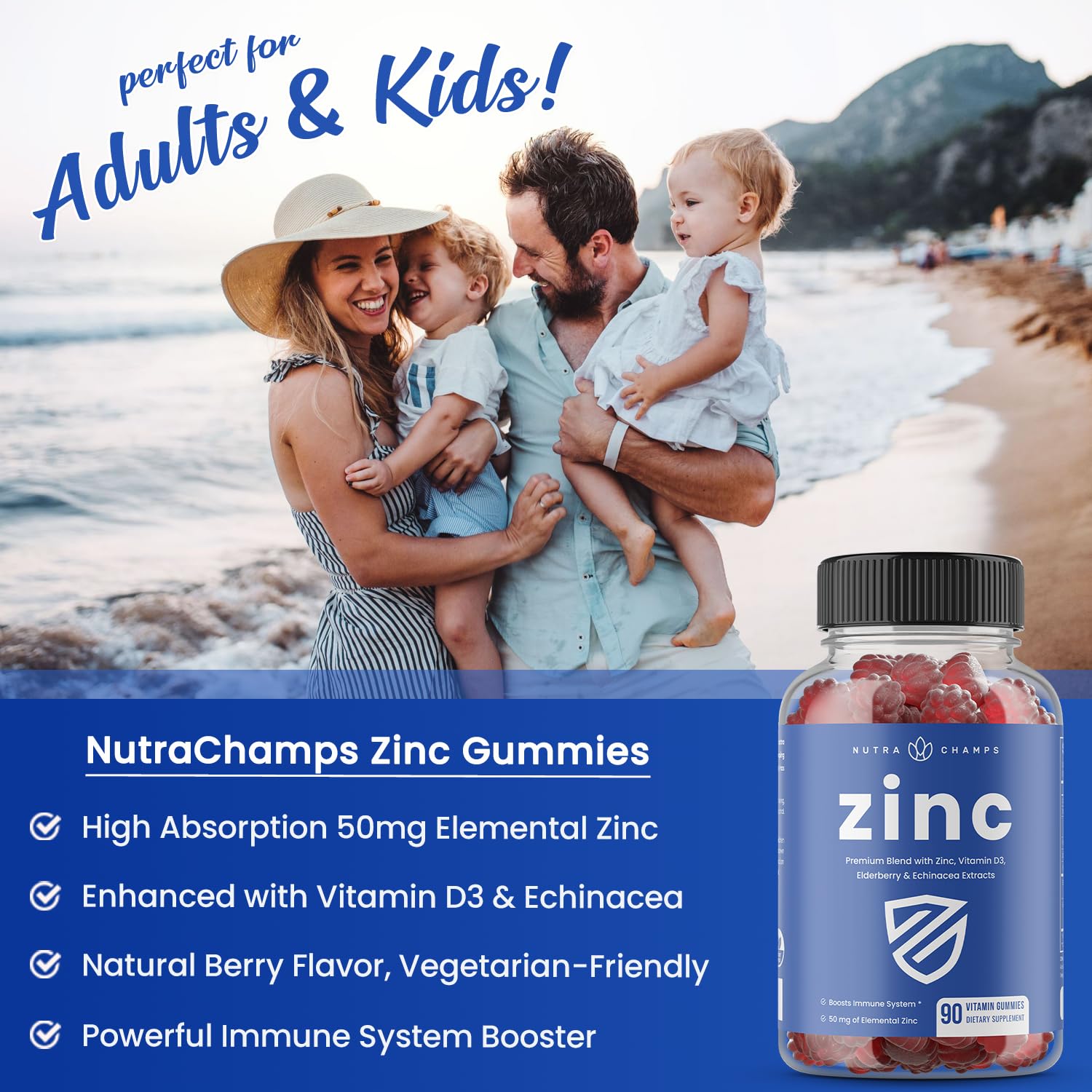 NutraChamps Zinc Gummies with Vitamin D and Echinacea