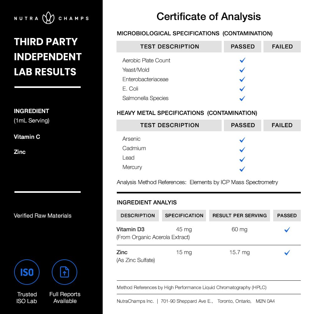 NutraChamps Zinc Liquid Drops 113g back view showing ingredients