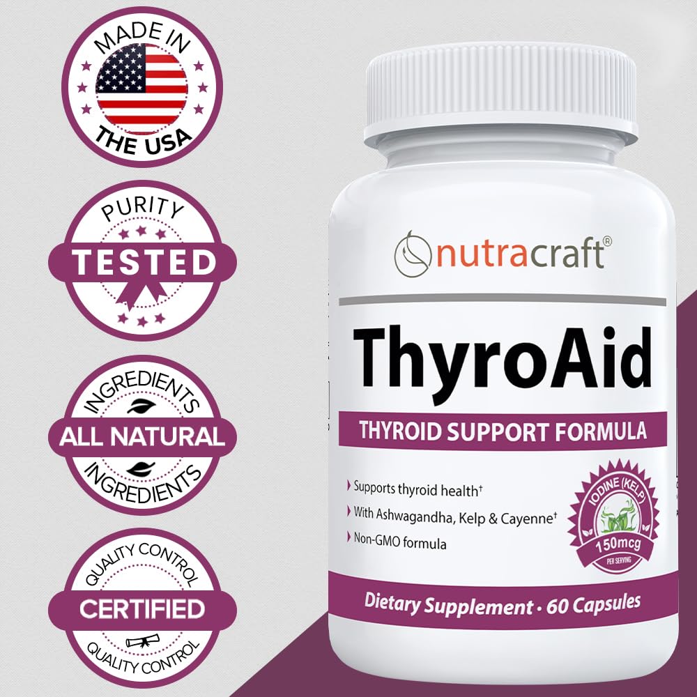 Nutracraft ThyroAid capsules displayed on a wooden surface