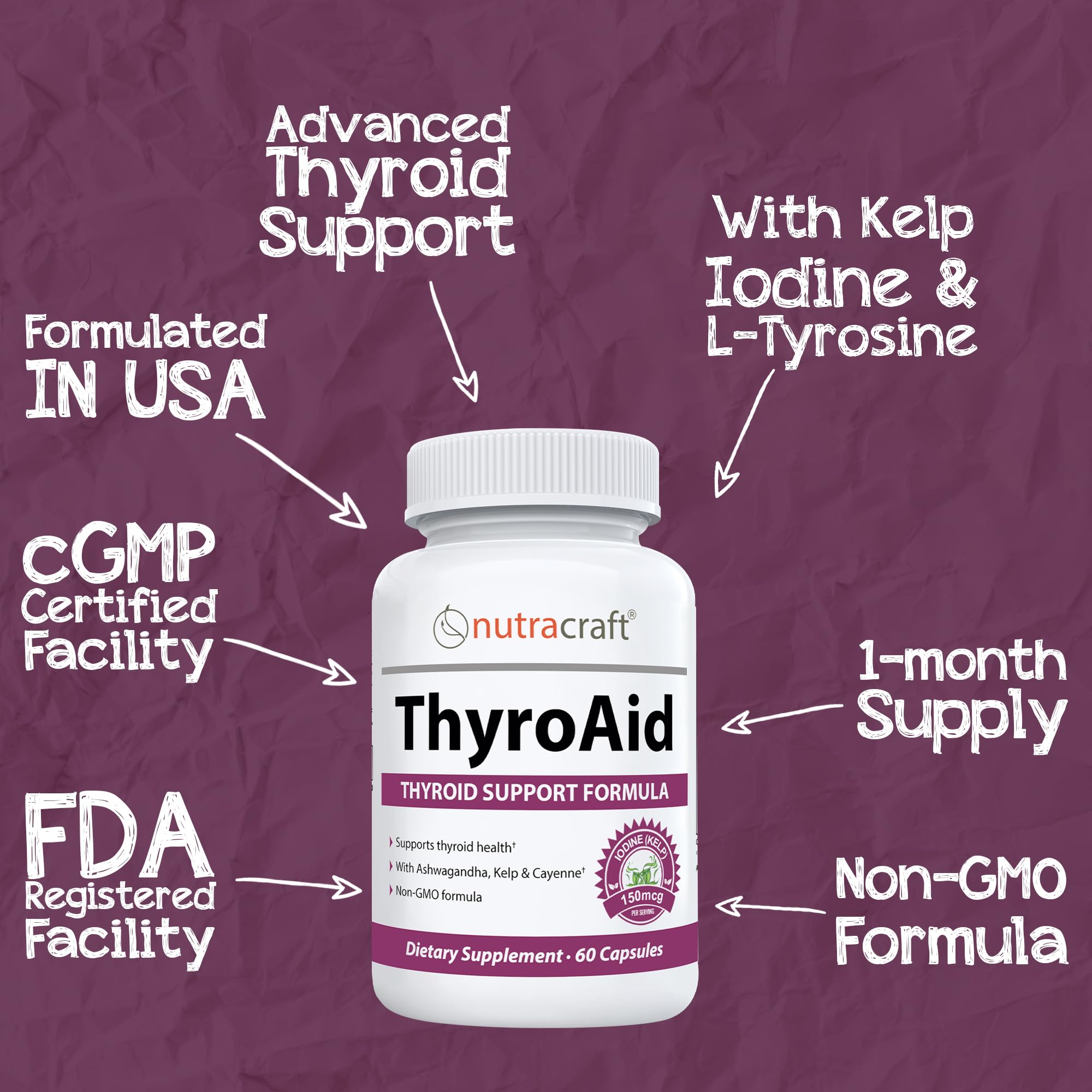 Nutracraft ThyroAid supplement bottle with label details
