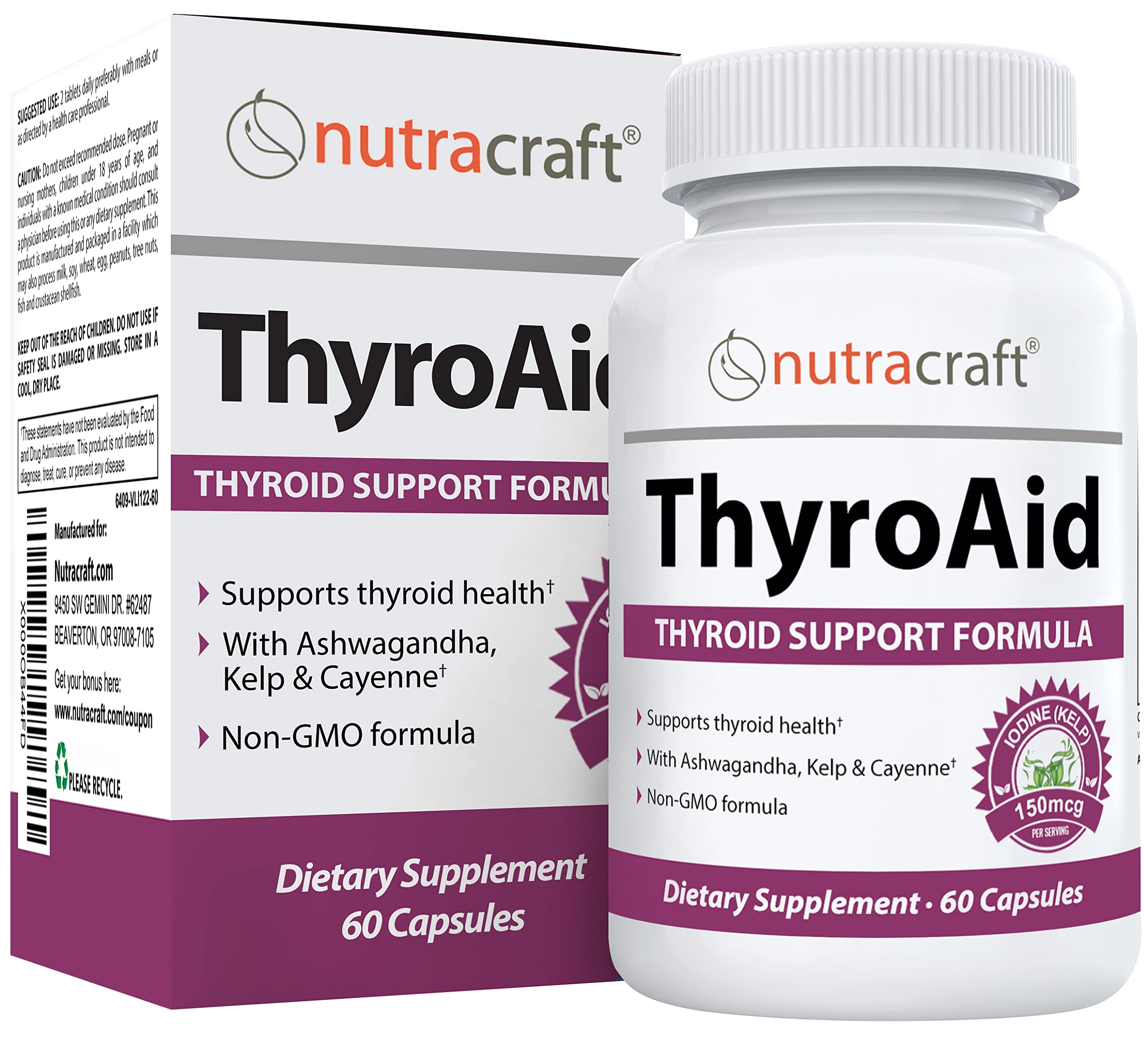 Nutracraft ThyroAid Thyroid Support Supplement 60 Capsules front view