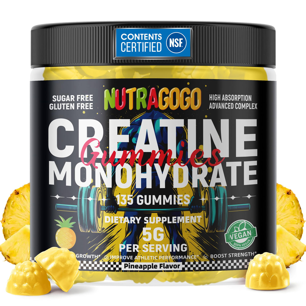 NUTRAGOGO Creatine Monohydrate Gummies 135 count front view
