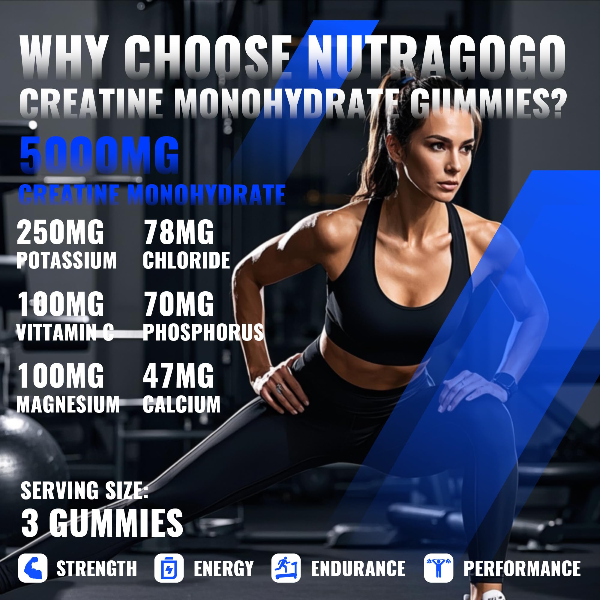 NUTRAGOGO Creatine Monohydrate Gummies back view with nutrition facts