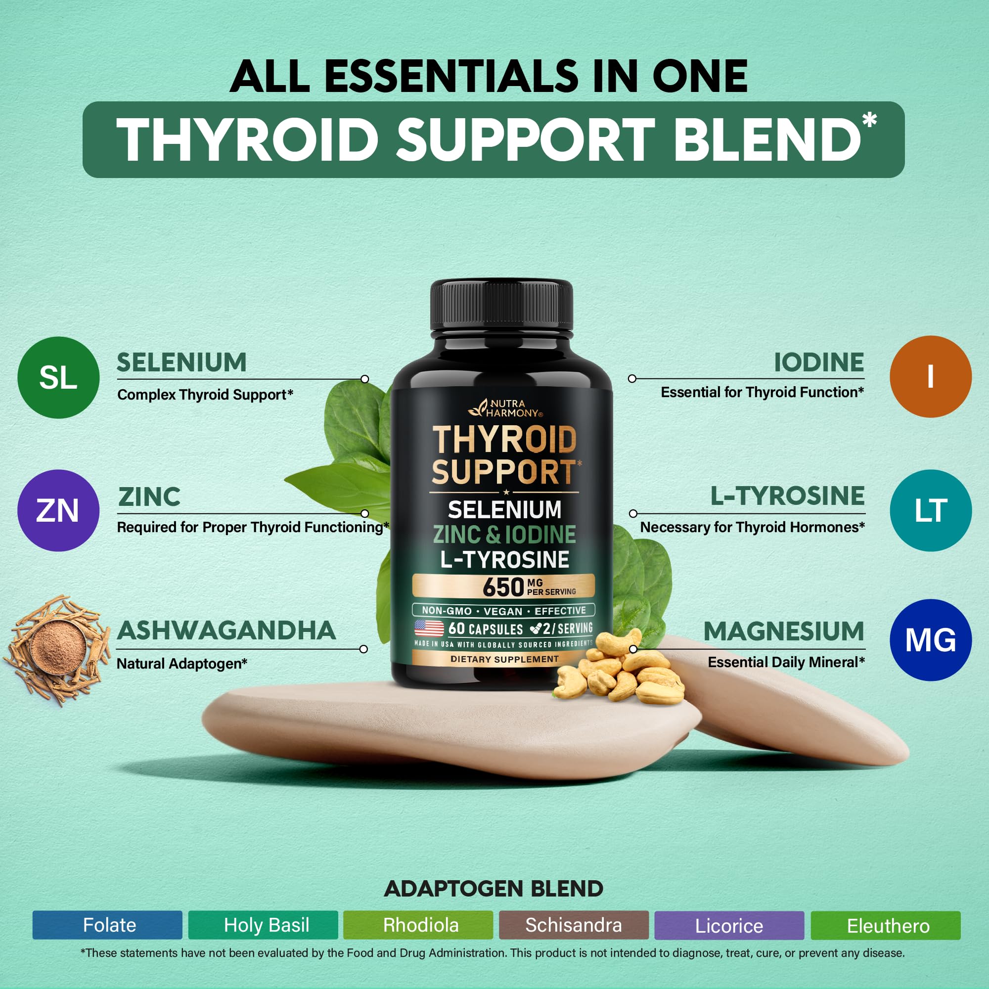 NUTRAHARMONY 20-in-1 Thyroid Complex Capsules with measuring spoon