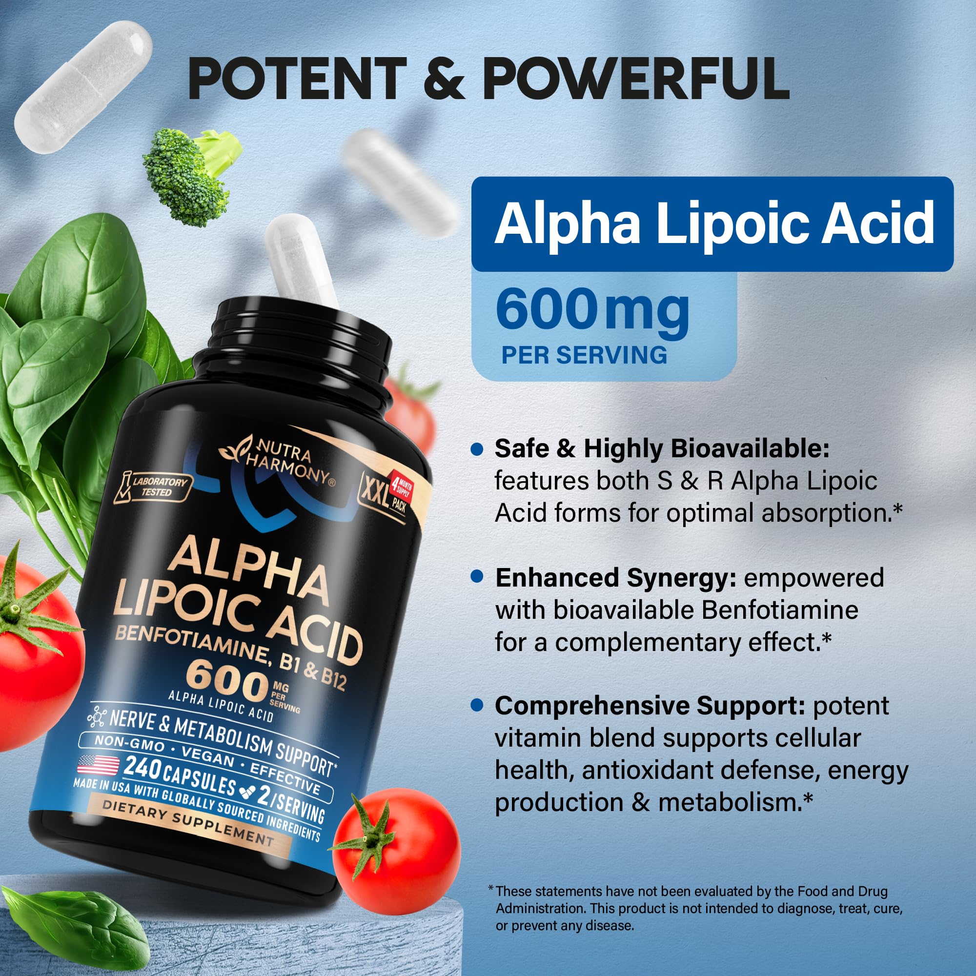 NUTRAHARMONY Alpha Lipoic Acid 600 mg capsules side view