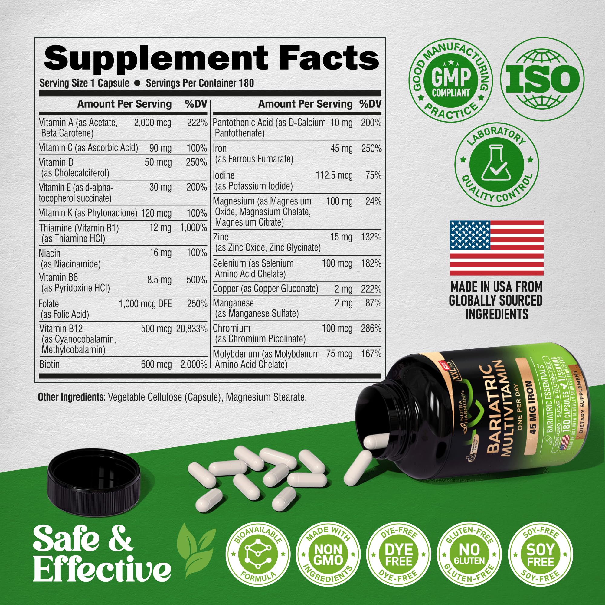 NUTRAHARMONY Bariatric Multivitamin with Iron 21 in 1 capsule in hand