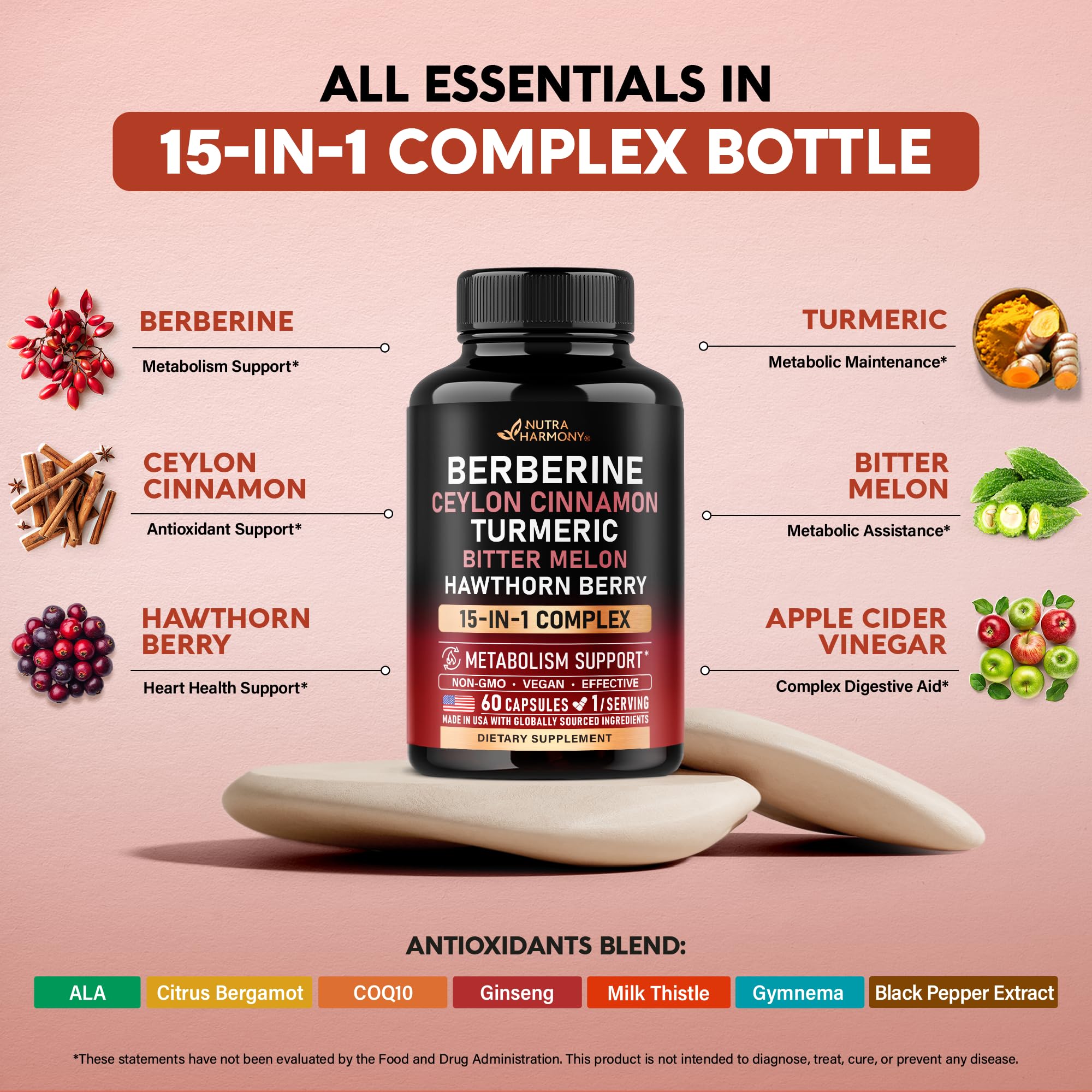 NUTRAHARMONY Berberine Capsules 250mg open bottle