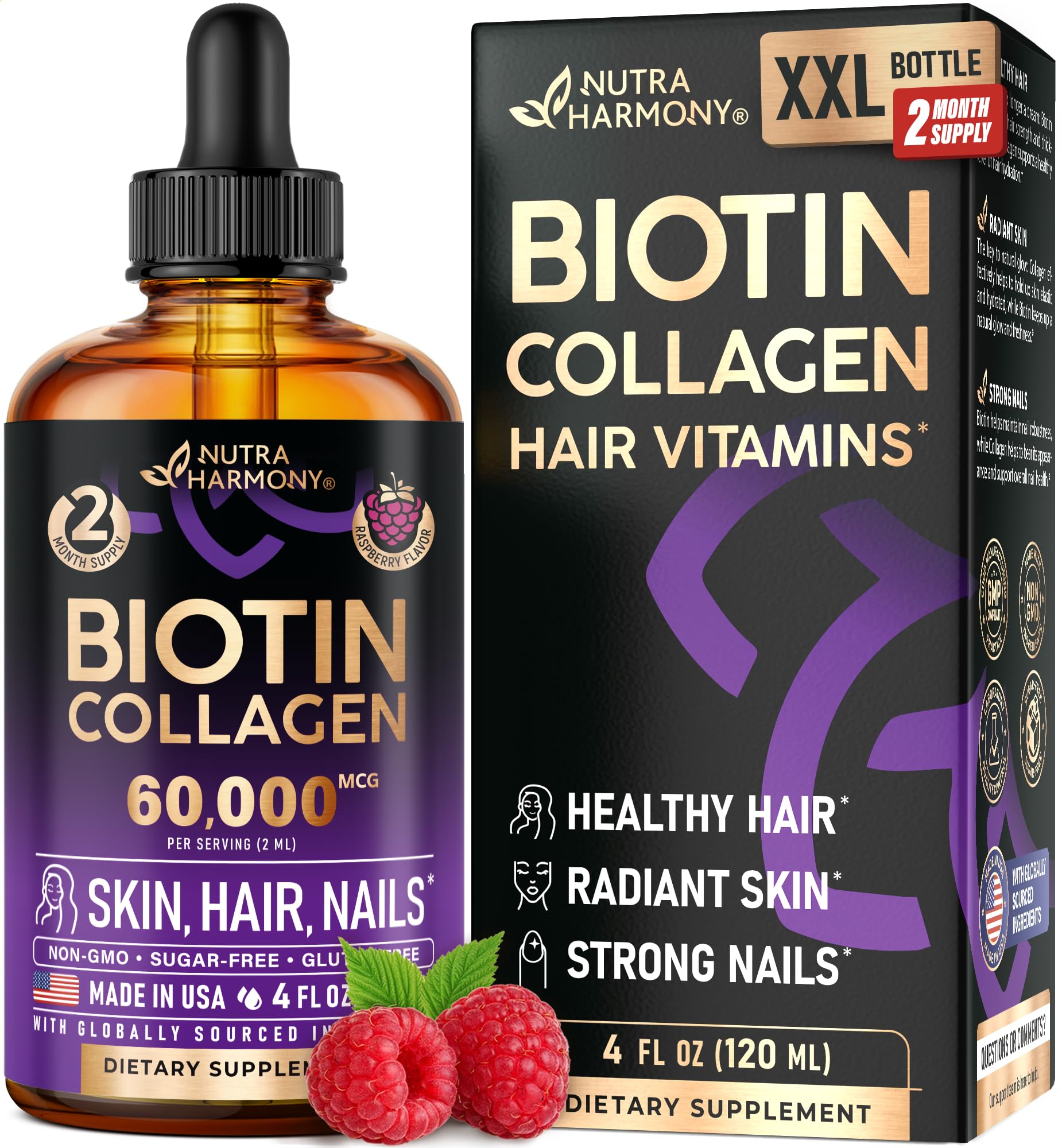 NUTRAHARMONY Biotin & Collagen Drops bottle front view
