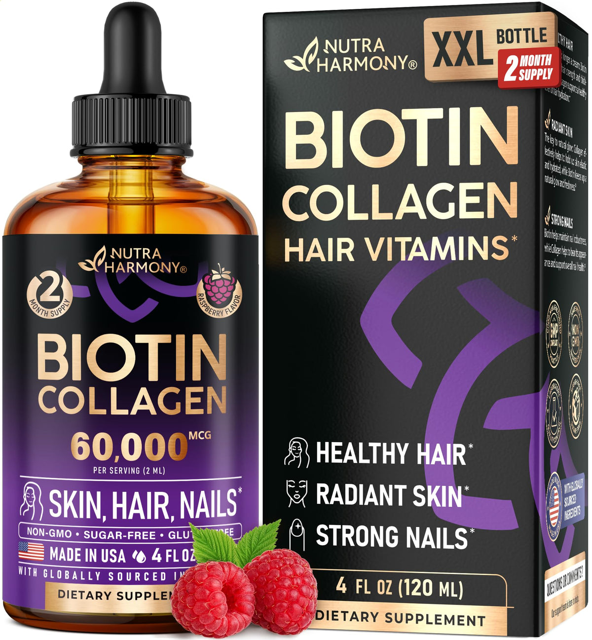 NUTRAHARMONY Biotin & Collagen Drops bottle front view