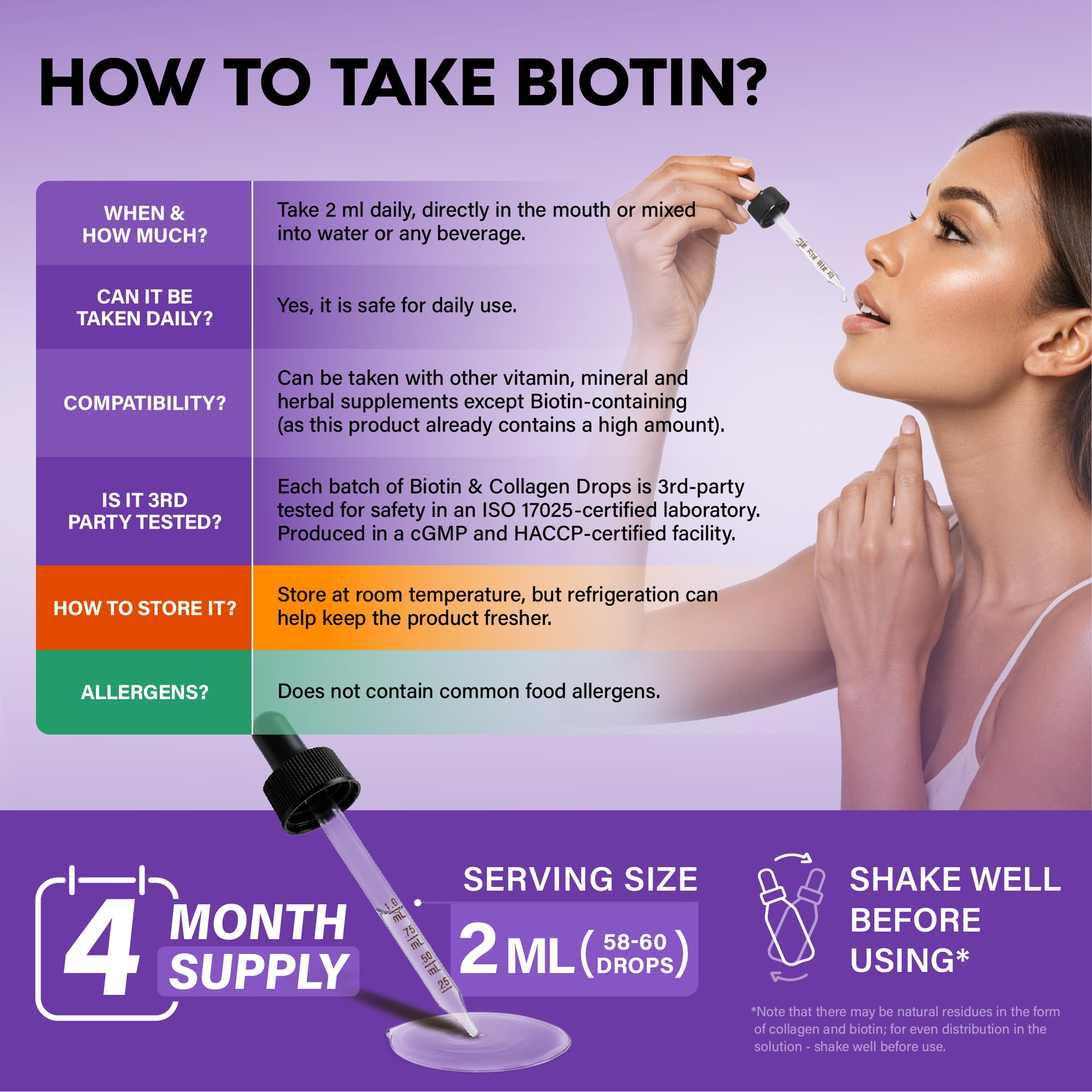 NUTRAHARMONY Biotin & Collagen Drops serving size measurement