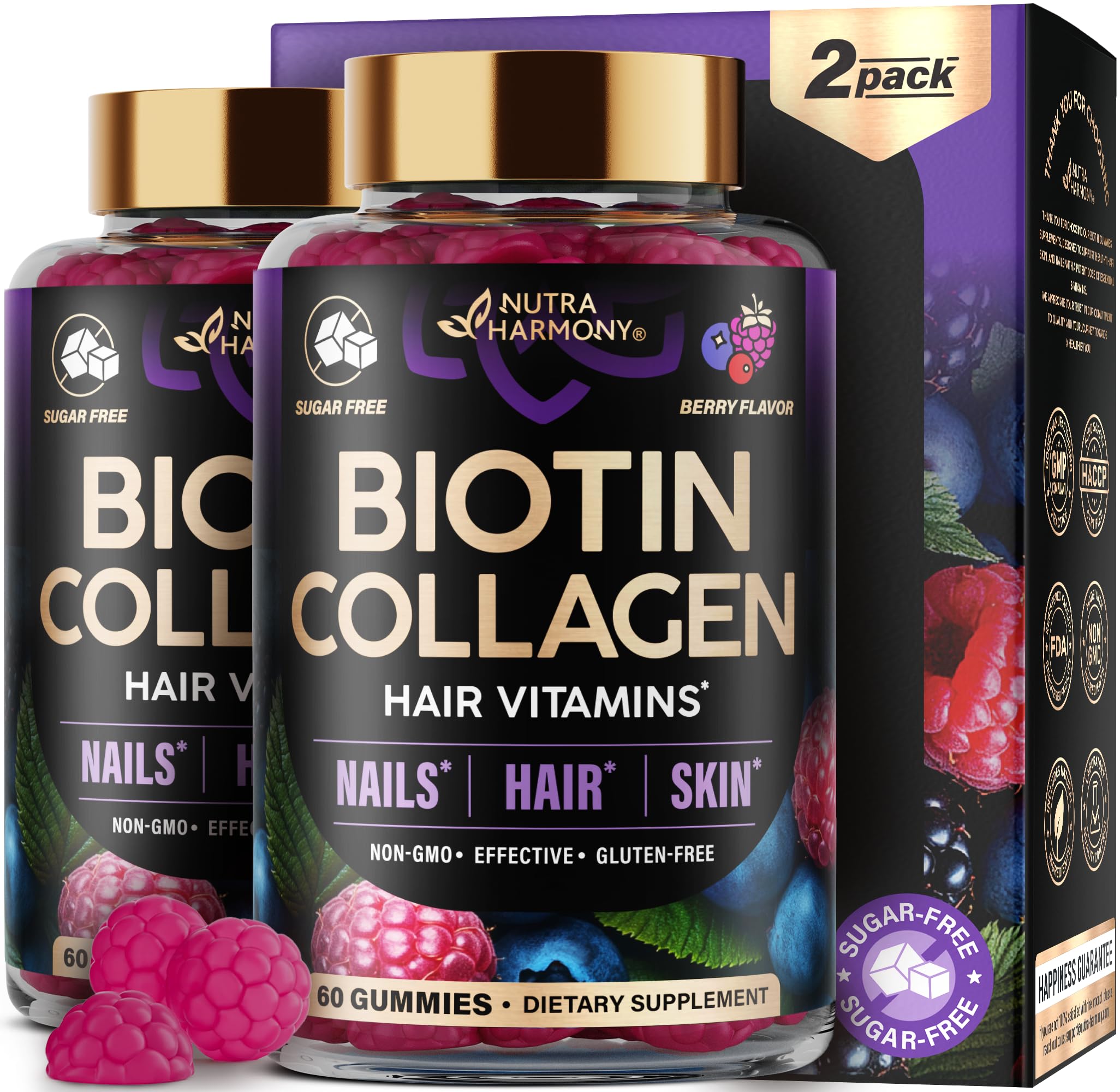 NUTRAHARMONY Biotin & Collagen Gummies front view with packaging