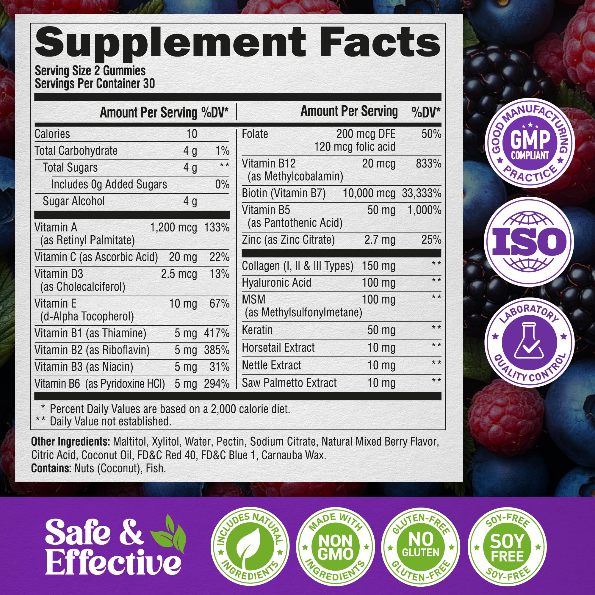 NUTRAHARMONY Biotin & Collagen Gummies with measuring spoon