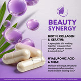 NUTRAHARMONY Biotin, Collagen & Keratin Complex Capsules on a wooden table