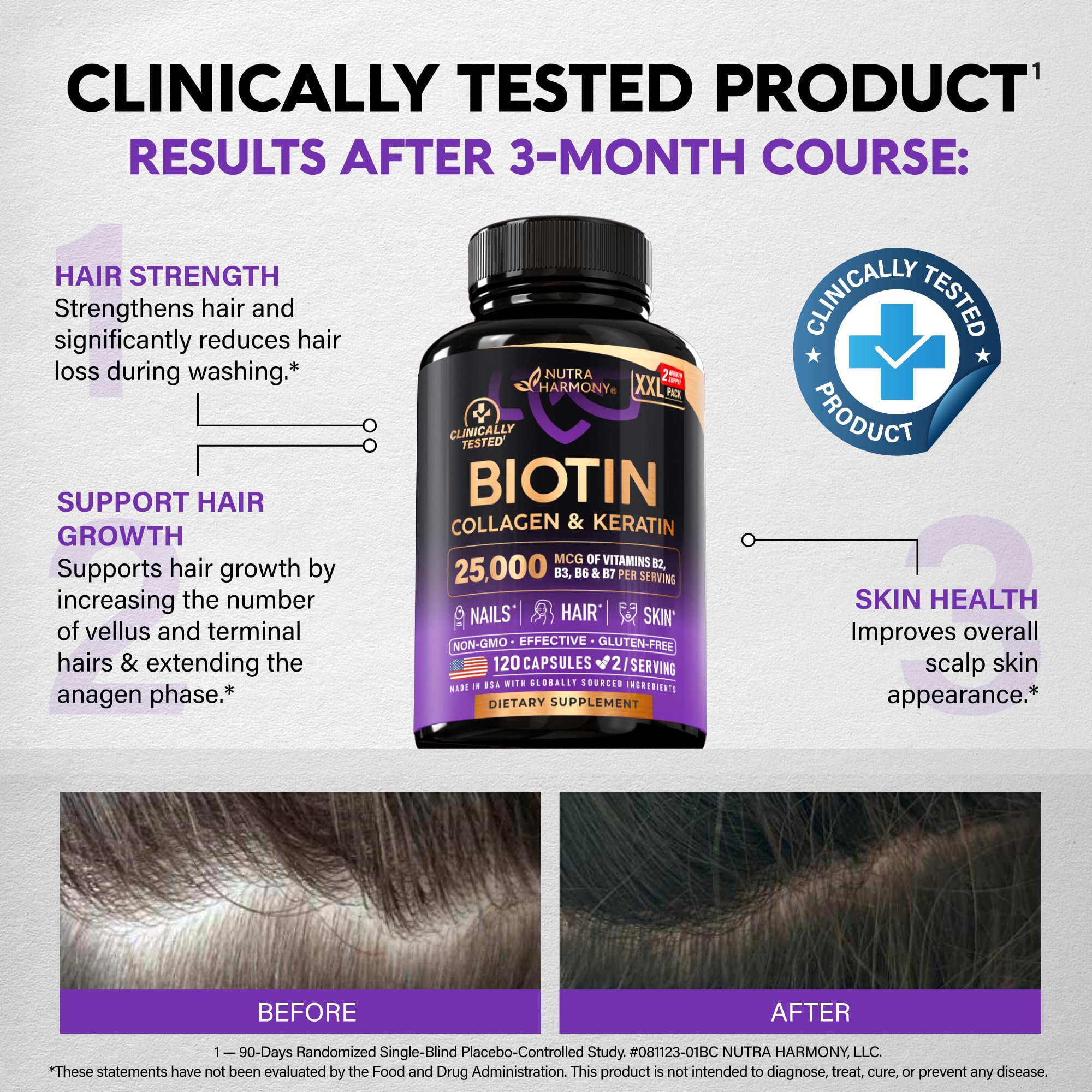 NUTRAHARMONY Biotin, Collagen & Keratin Complex Capsules with ingredients list