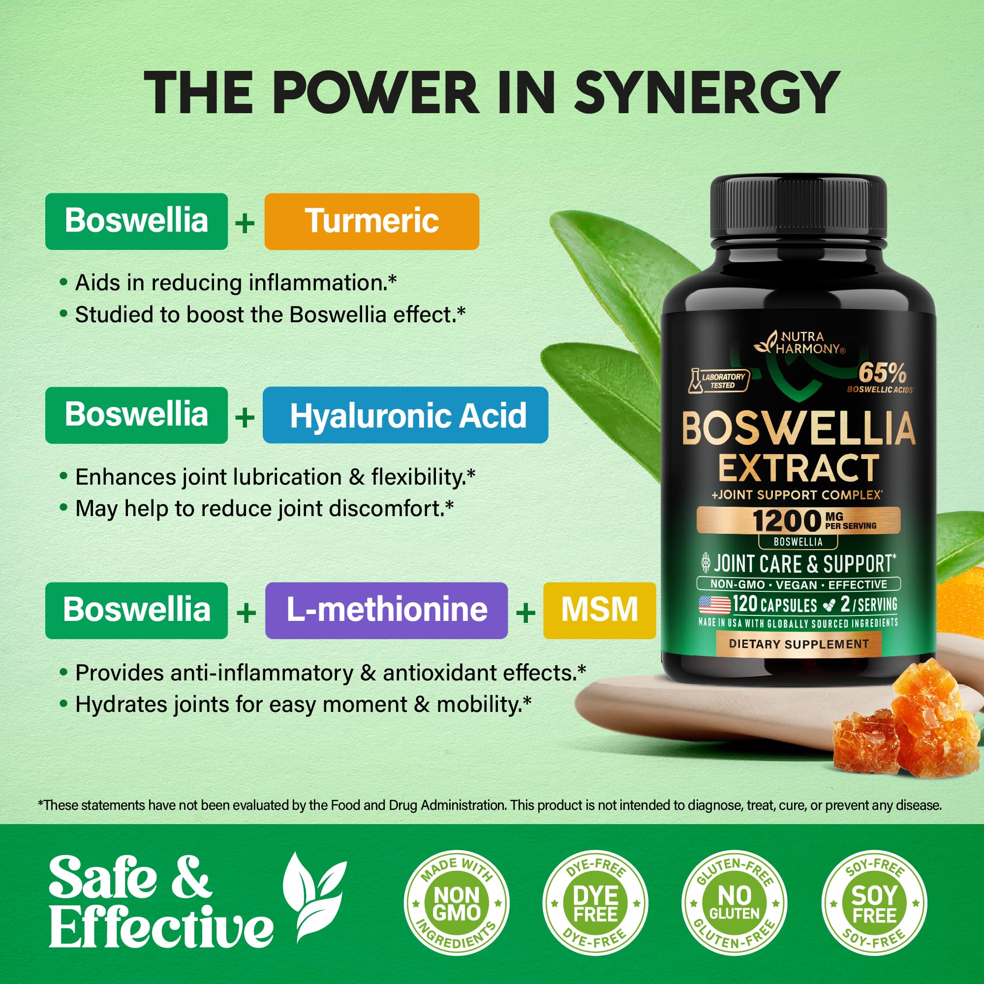 NUTRAHARMONY Boswellia Serrata 1200mg capsules on a wooden table