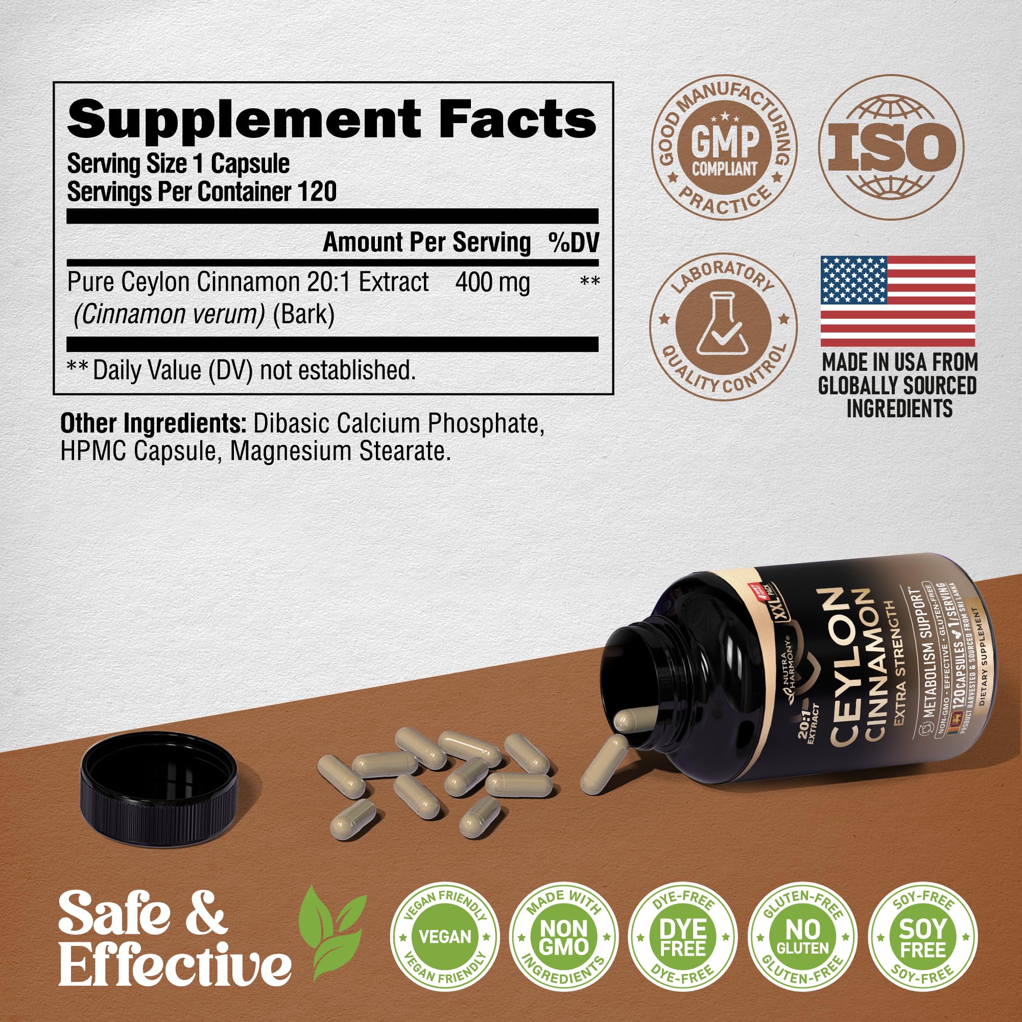 NUTRAHARMONY Ceylon Cinnamon Capsules 400mg with measuring spoon
