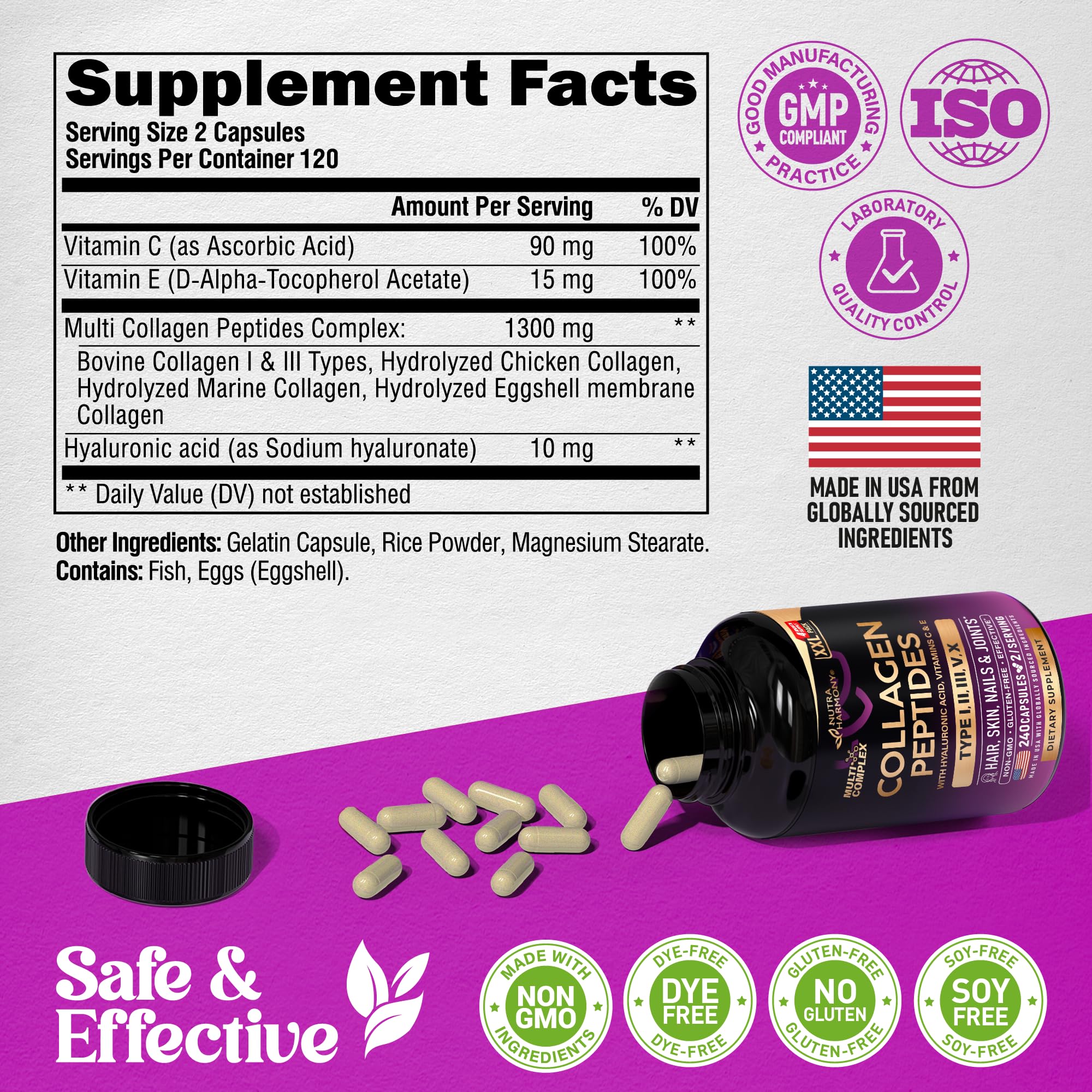 NUTRAHARMONY Collagen Peptides Multicomplex on a wooden table