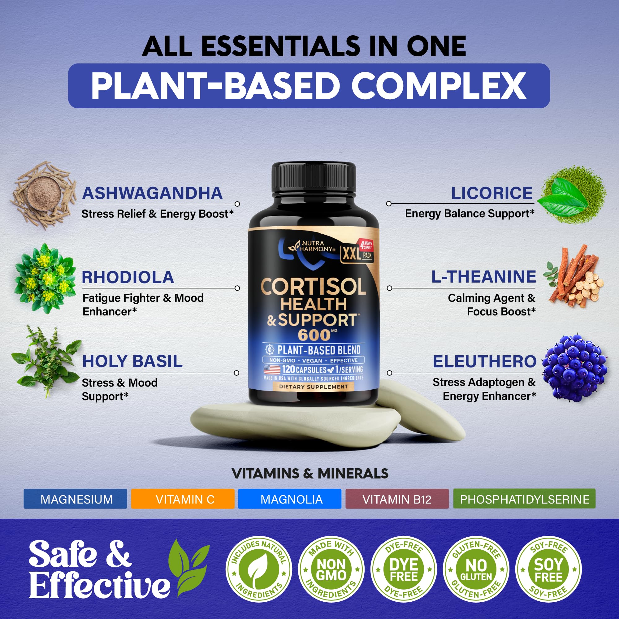 NUTRAHARMONY Cortisol Support Complex capsules on a table