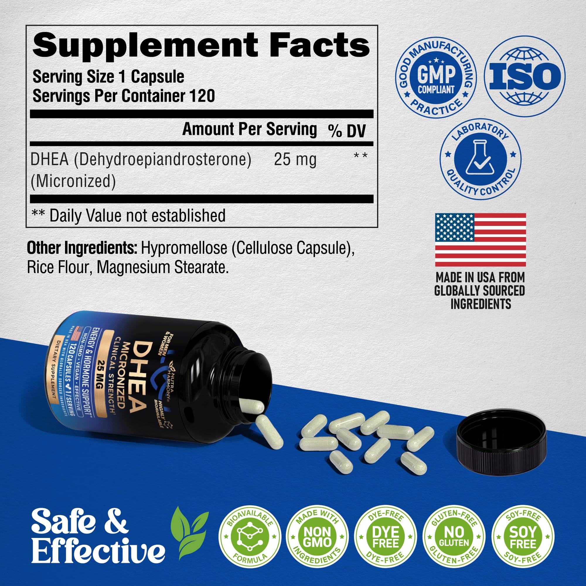 NUTRAHARMONY DHEA 25mg Capsules with measuring spoon