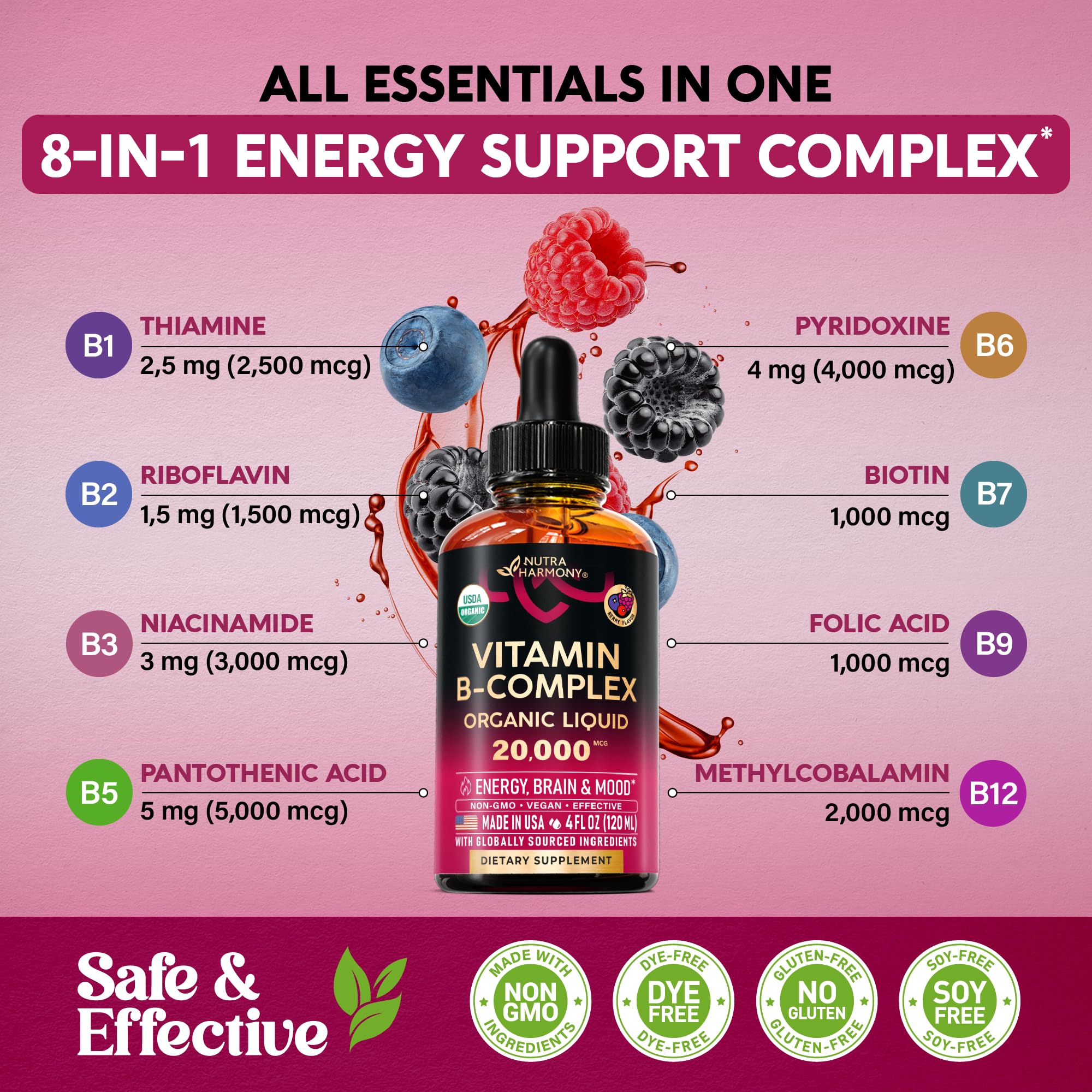 NUTRAHARMONY Full Spectrum Vitamin B Complex bottle side view