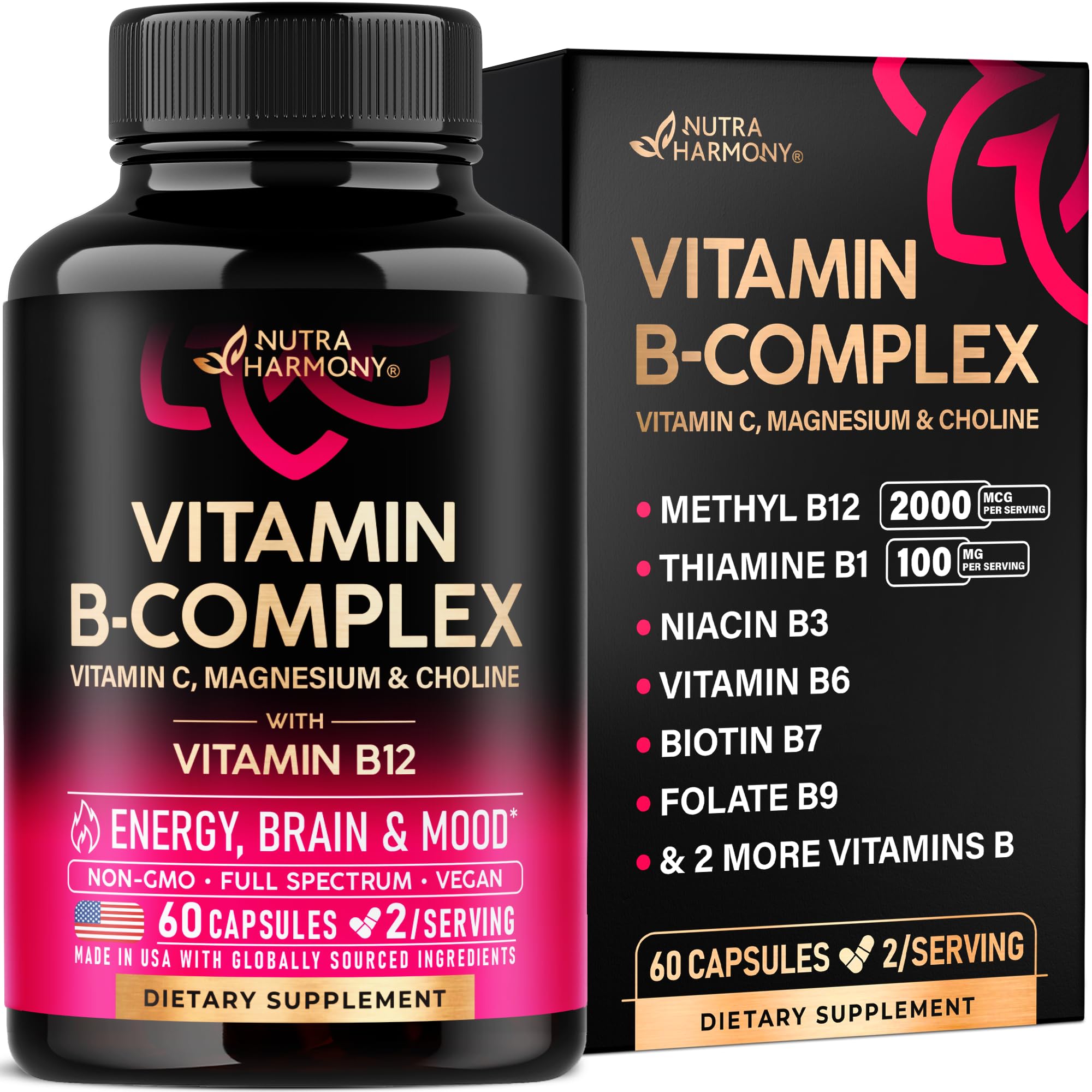 NUTRAHARMONY Full-Spectrum Vitamin B Complex Capsules front view