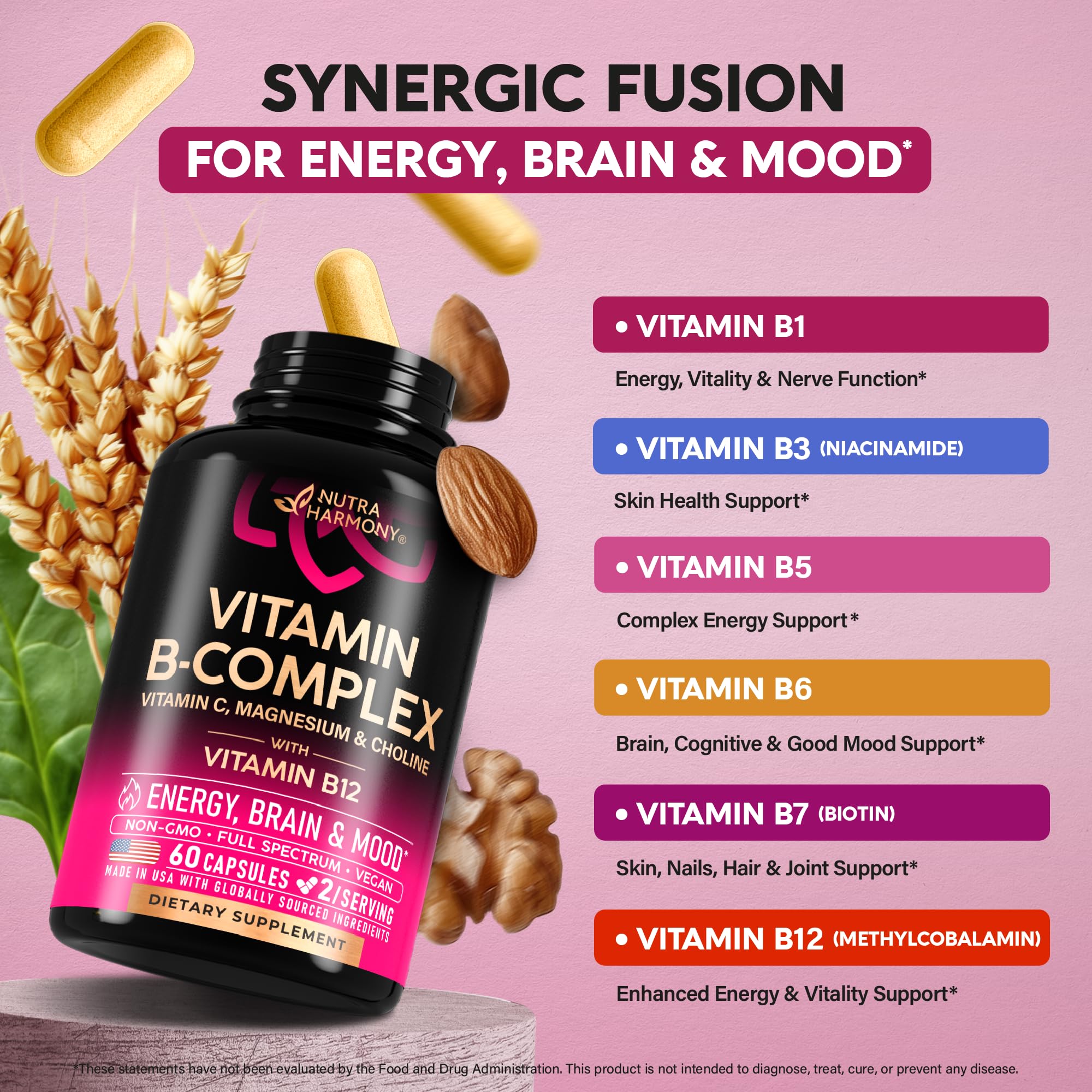NUTRAHARMONY Full-Spectrum Vitamin B Complex Capsules packaging