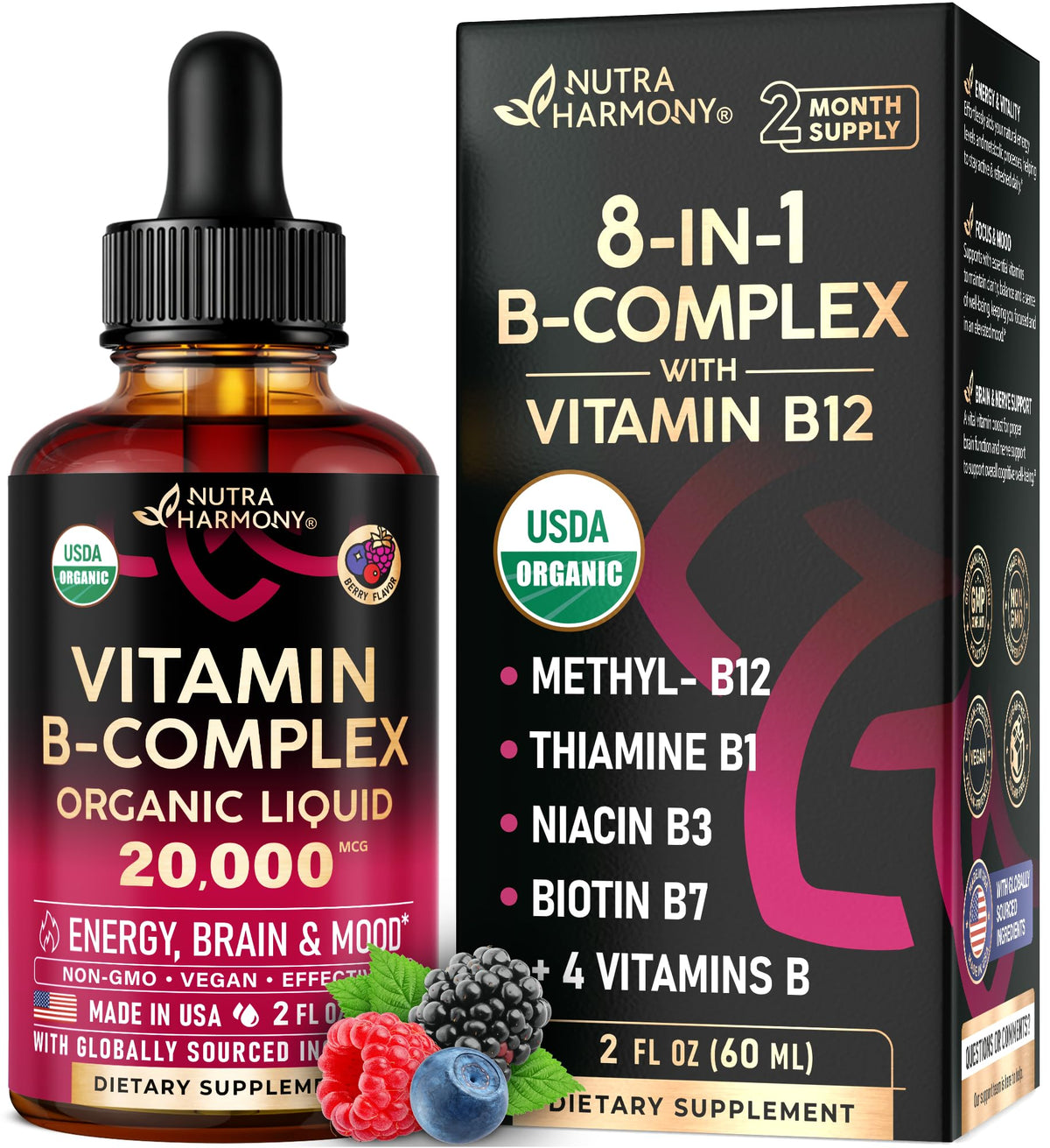 NUTRAHARMONY Full Spectrum Vitamin B Complex liquid drops bottle front view