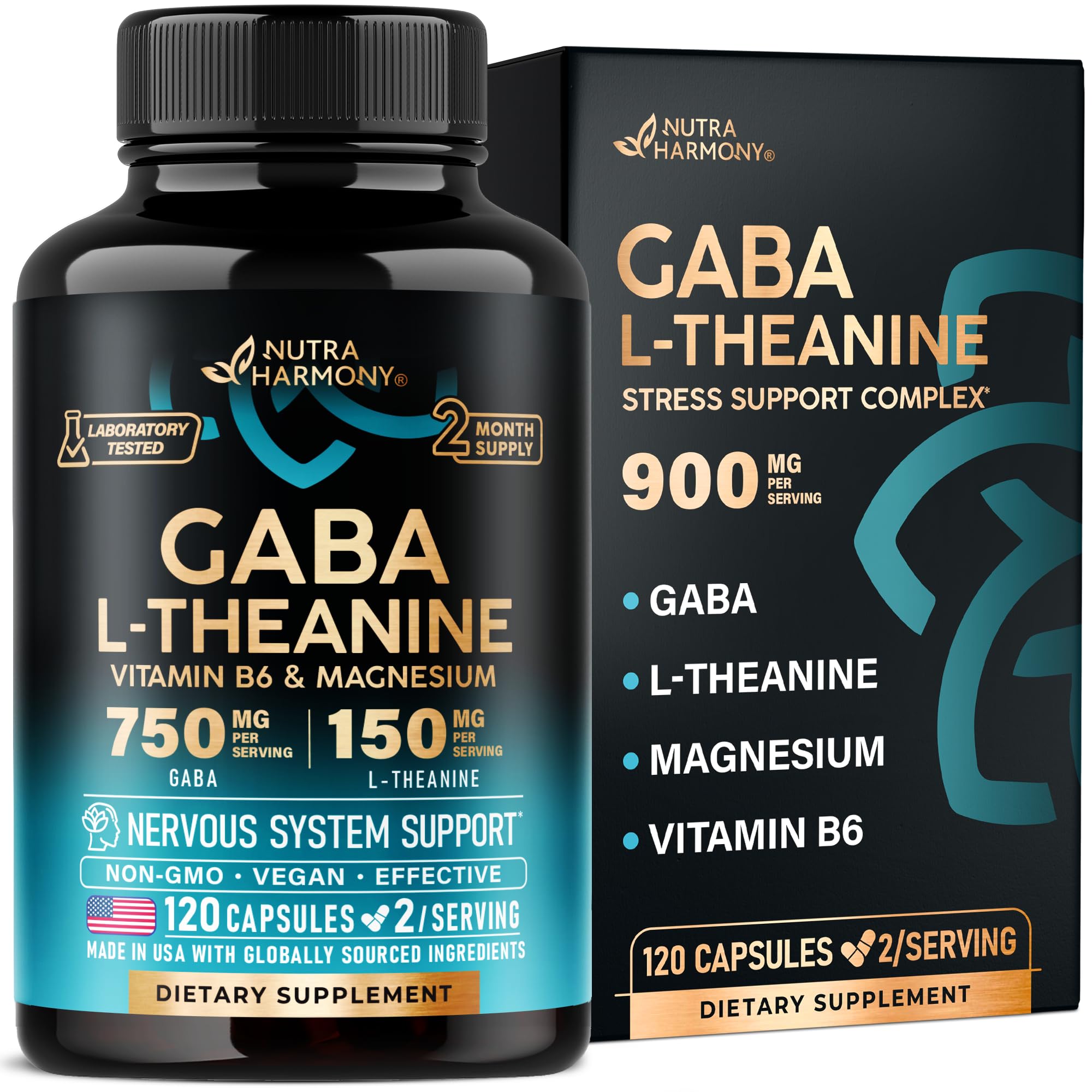 NUTRAHARMONY GABA 750MG Capsules front view with packaging