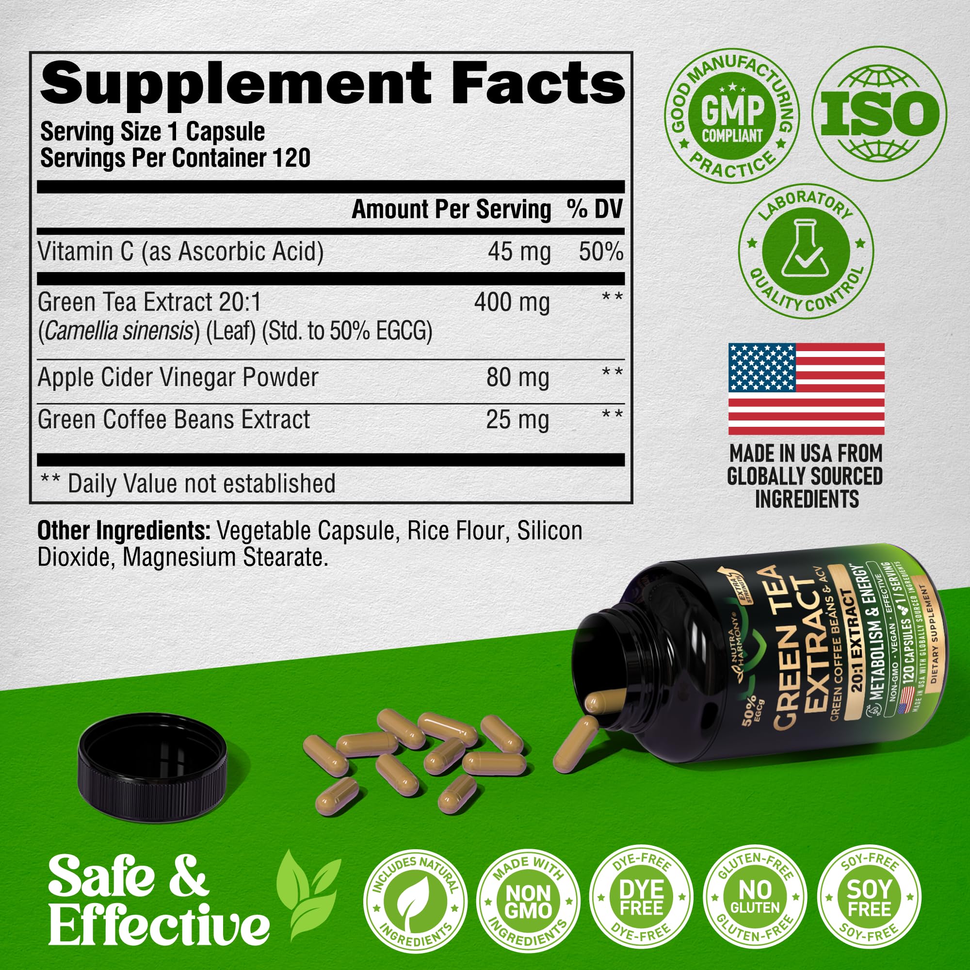 NUTRAHARMONY Green Coffee Bean Extract Capsules back view