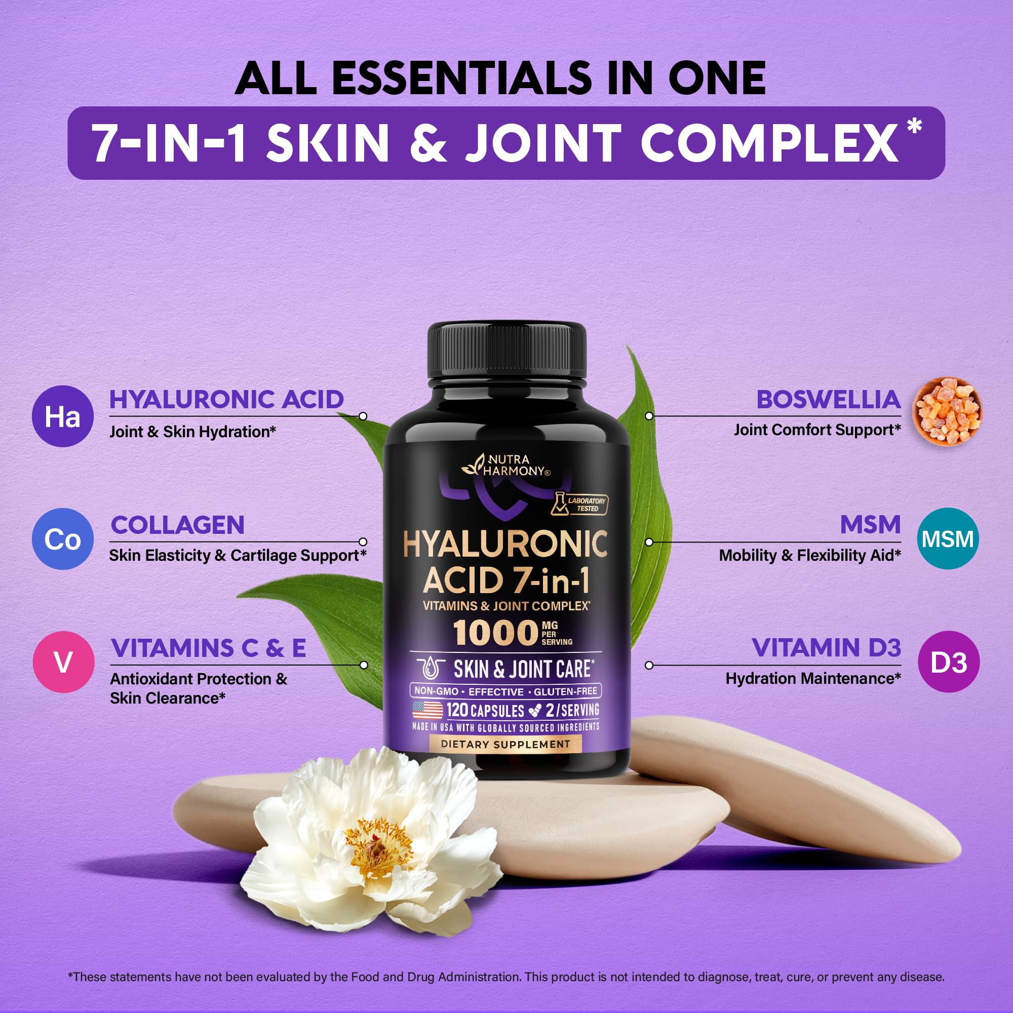 NUTRAHARMONY Hyaluronic Acid Complex 300mg capsules back view