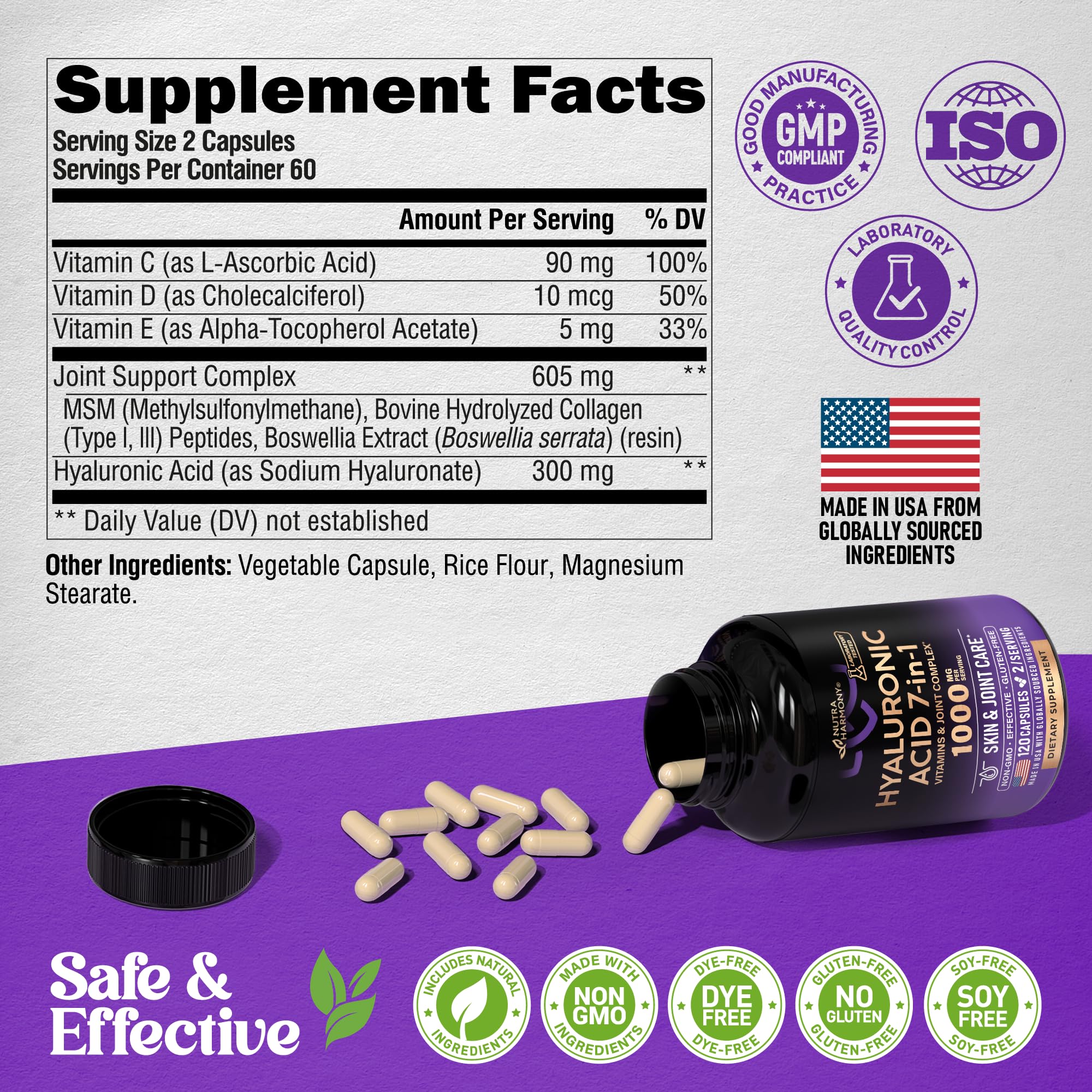 NUTRAHARMONY Hyaluronic Acid Complex 300mg capsules with measuring spoon