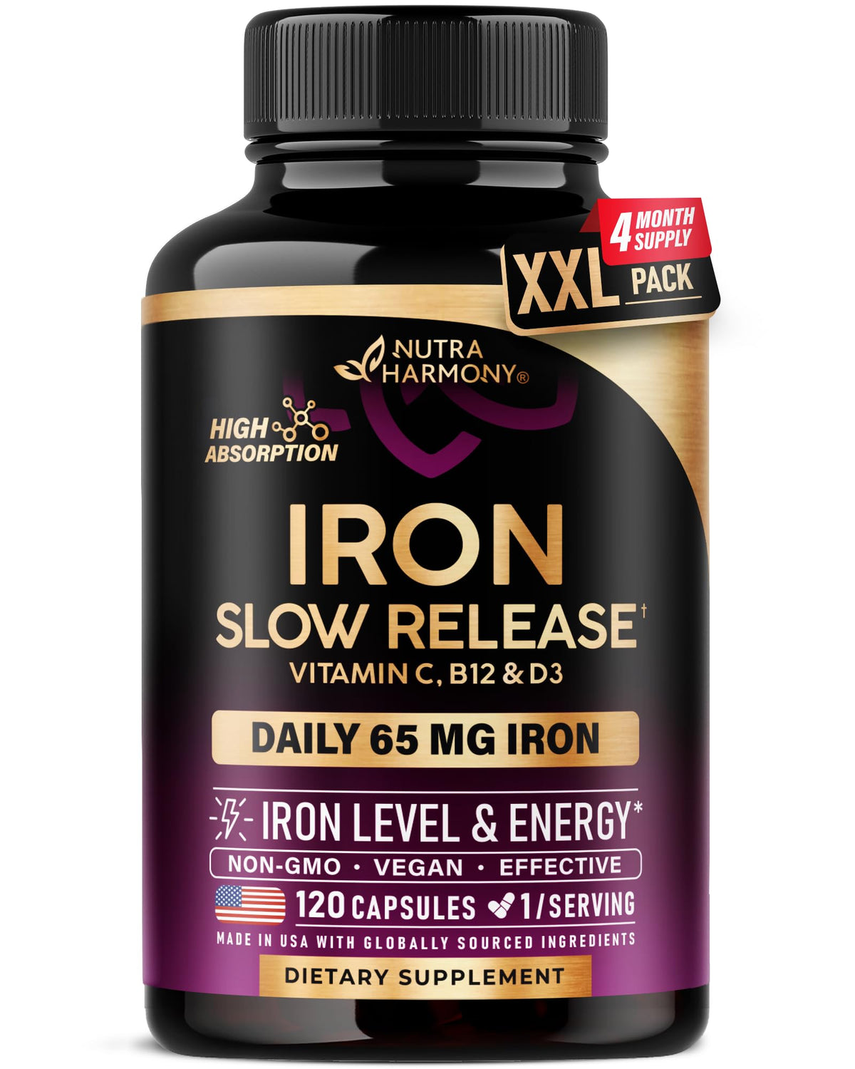 NUTRAHARMONY Iron Capsules 65mg slow release front view